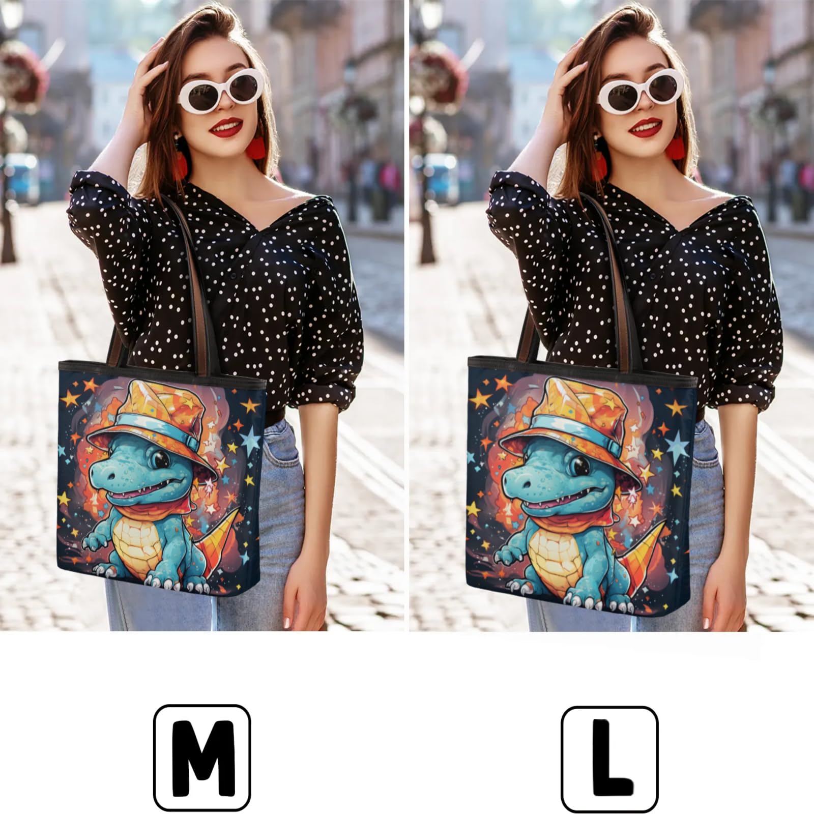 Star Cute Dinosaur Tote Bag Multi Pocket Zippered Beach Bag Lightweight Waterproof Handbag for Women Men Work Gym Travel Swimming Yoga Grocery Shopping L