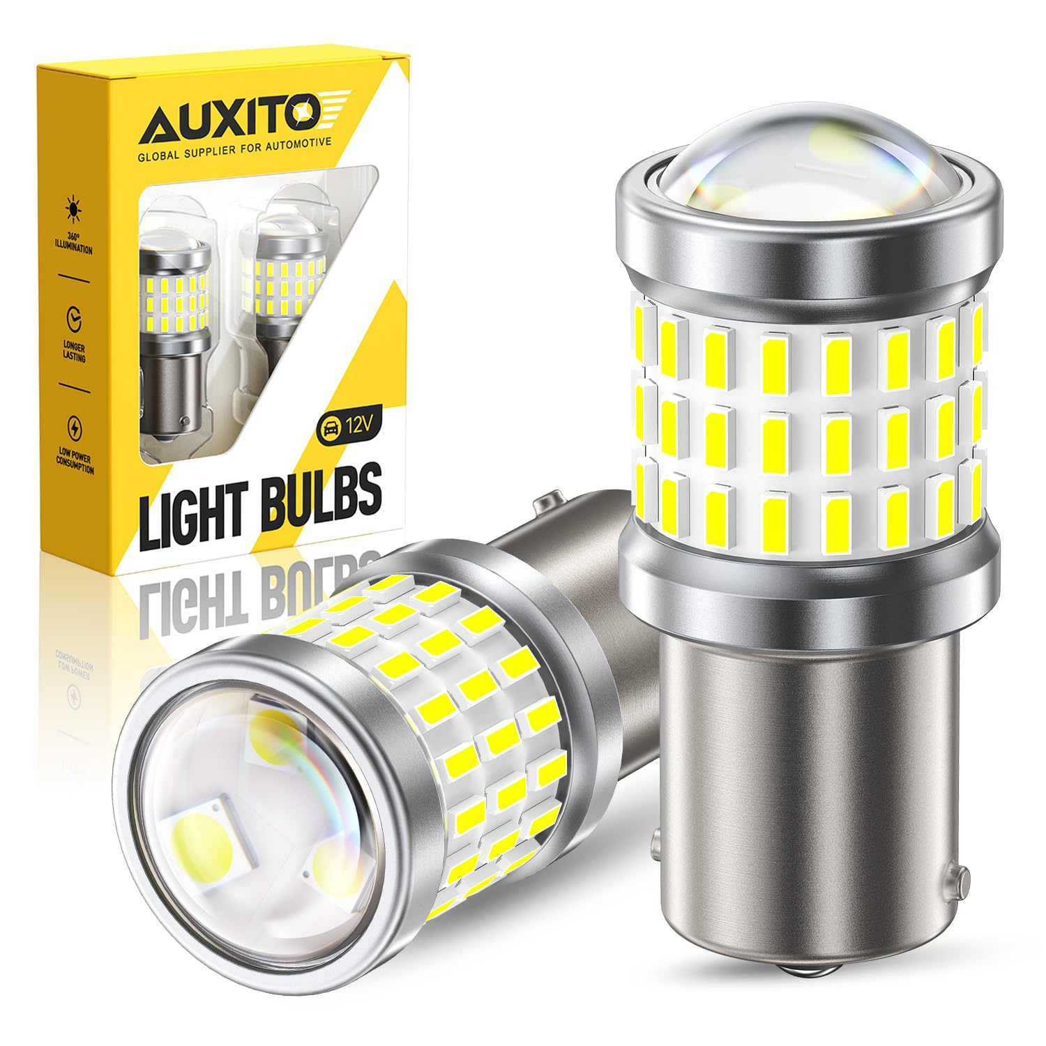 AUXITO 1156 LED Bulbs for Reverse Lights Brake Tail Lights, Super Bright 7506 1141 1003 BA15S P21W LED Bulbs for Backup Tail Brake Turn Signal Parking DRL License Plate Light, Pack of 2