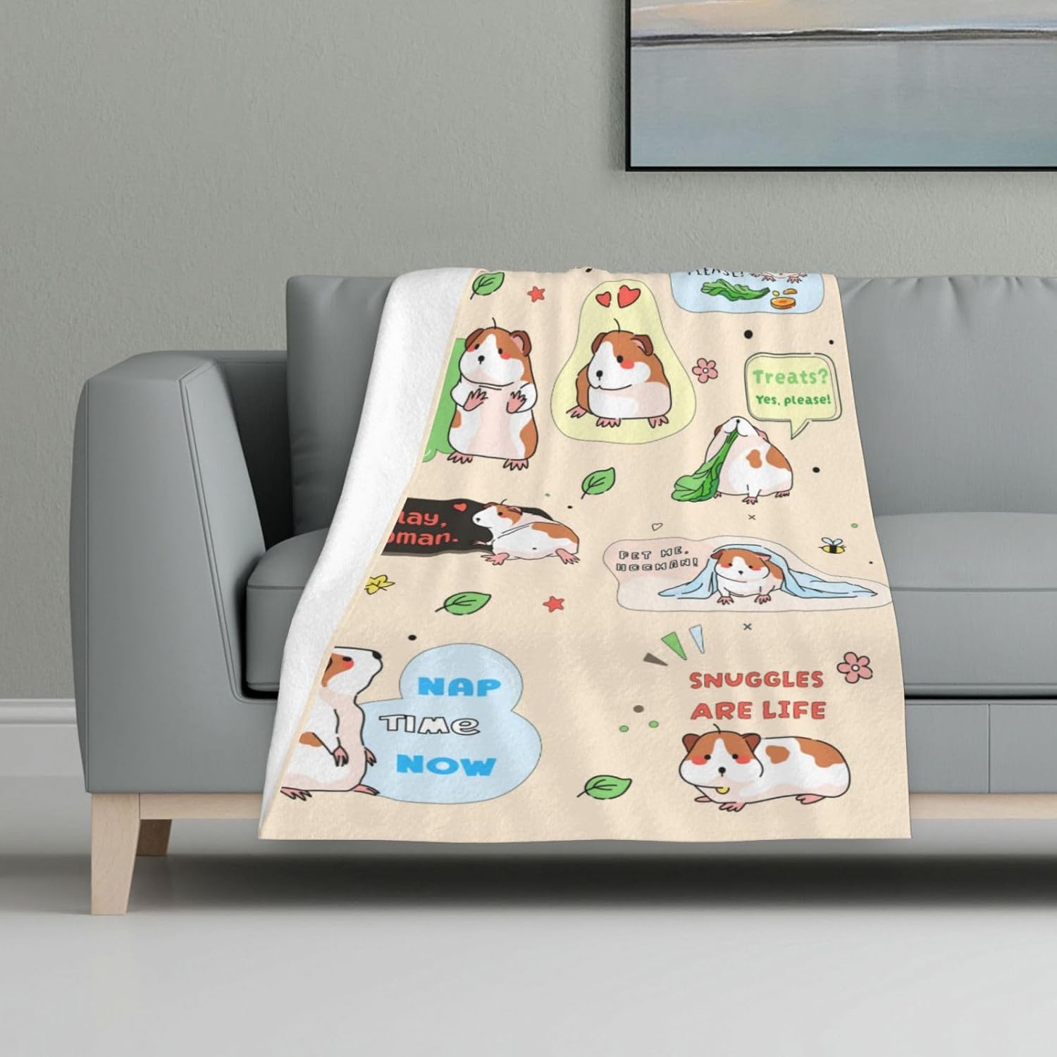 Guinea Pig Throw Blanket, 60" x 50" Flannel Pink Soft Nap Throw for Home, Boys Girls Women Guinea Pigs Lovers Gifts
