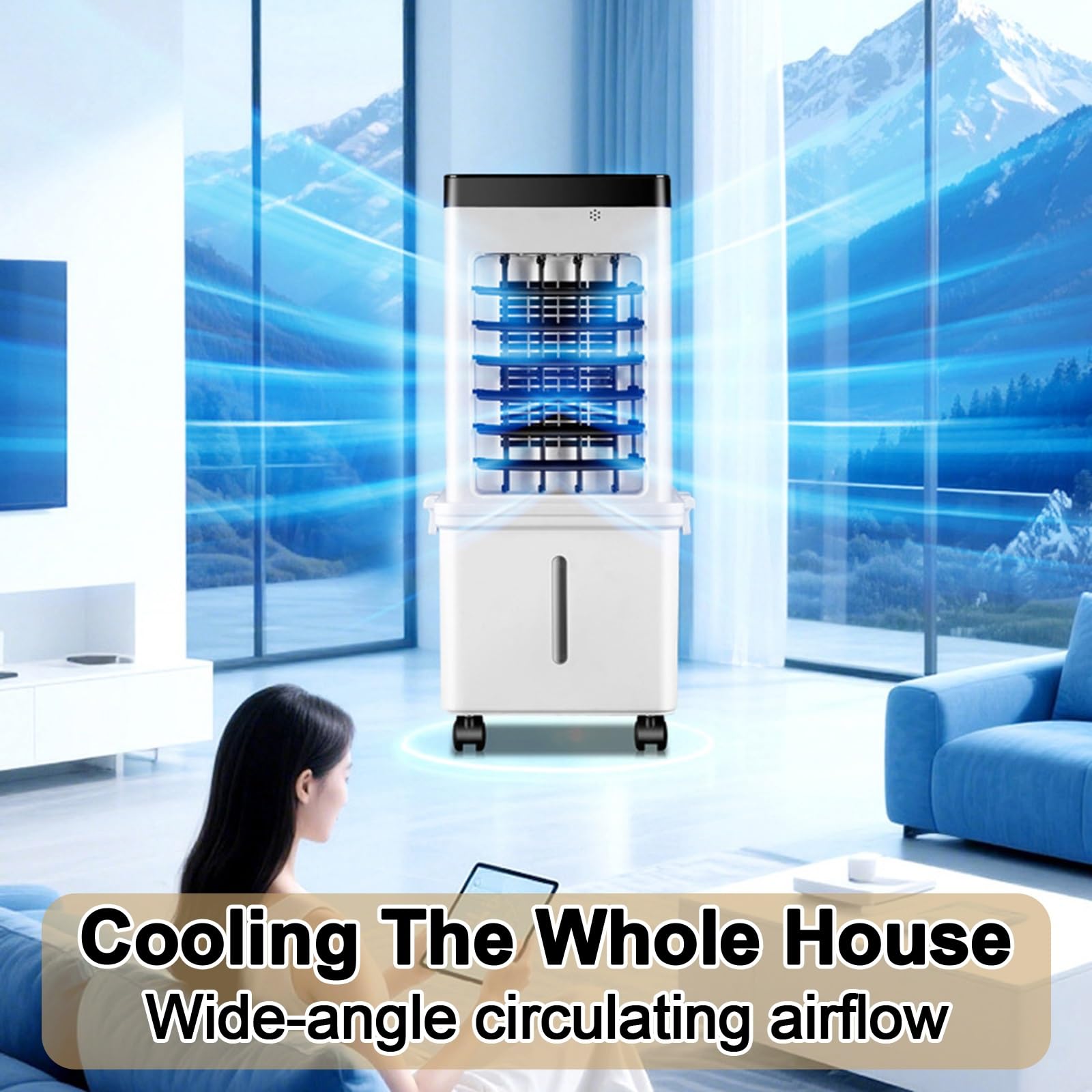 Raffrescatore Evaporativo con Doppio Serbatoio Dell'acqua da 15 L, Condizionatore Portatile con Timer da 7,5 Ore per Casa, Ufficio