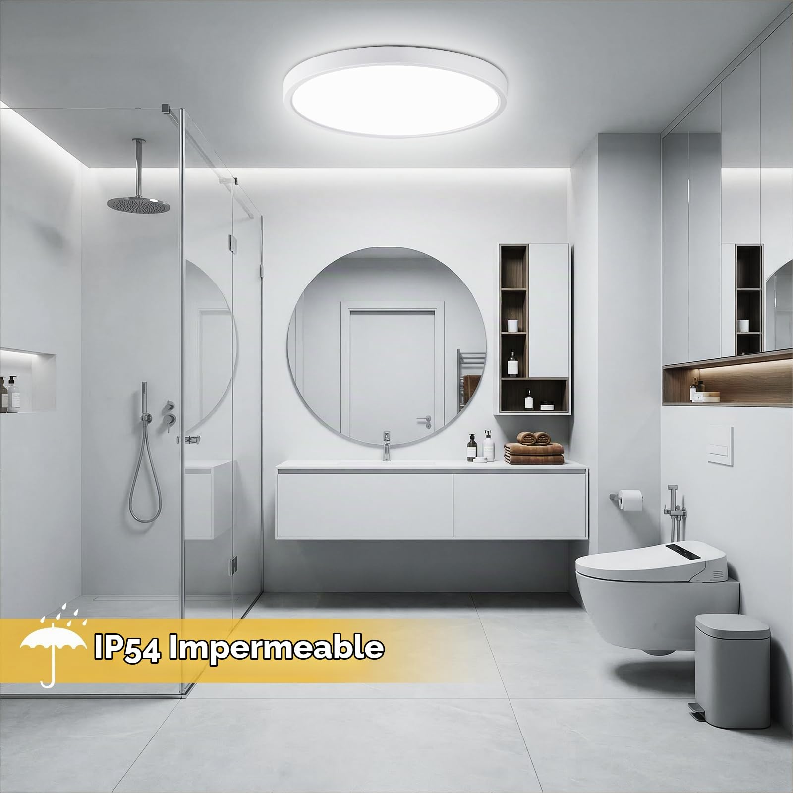 28W Plafon con Sensor de Movimiento, 2800LM Lampara LED Techo con Control Remoto, 3000K/4000K/6000K Luces Sensor Crepuscular, IP54 Luz Led Techo Baño para Cocina Pasillo Sótano Balcón, 30cm