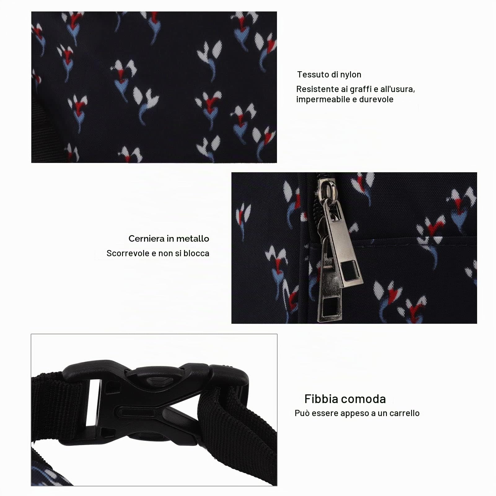 Borsa Termica per Biberon Impermeabile in Nylon Isolante per Passeggino e Allattamento Mamma con Motivo Floreale Nero per Asilo Nido all'Aperto