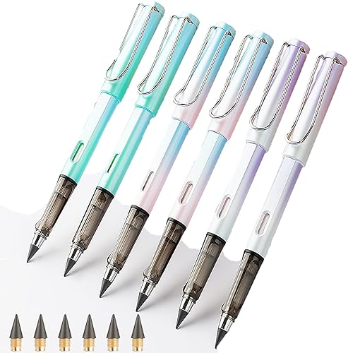 6 lápices eternos, lápices Infinity Magic Forever con borrador, reutilizable, lindo lápiz eterno sin tinta para niños para escribir, bocetar,