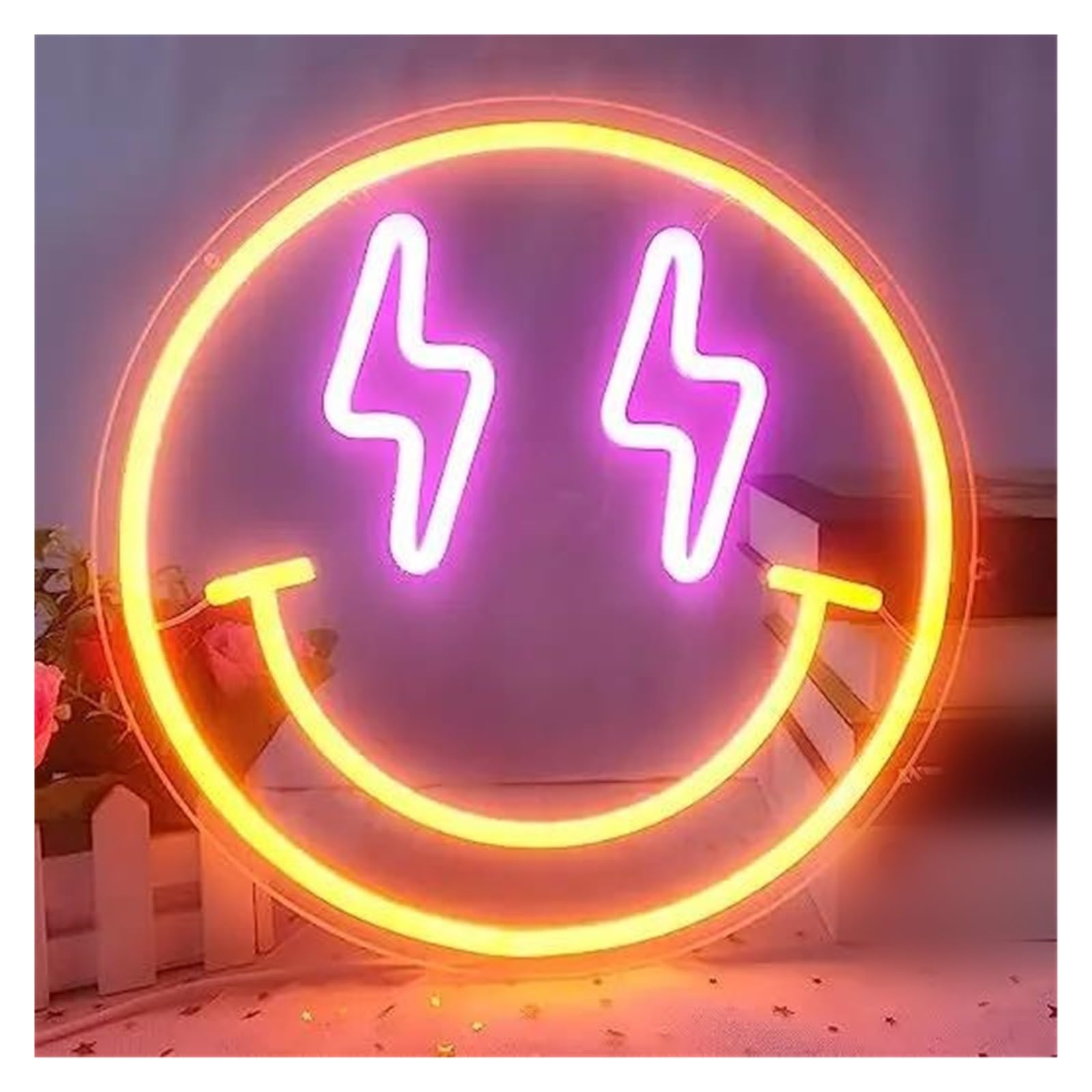 RONGCH Hanging Art Signs Neon Dimmable Smiley Face for Wall Decoration Bedroom Children's Room Suitable Holiday Party 35cm(B)