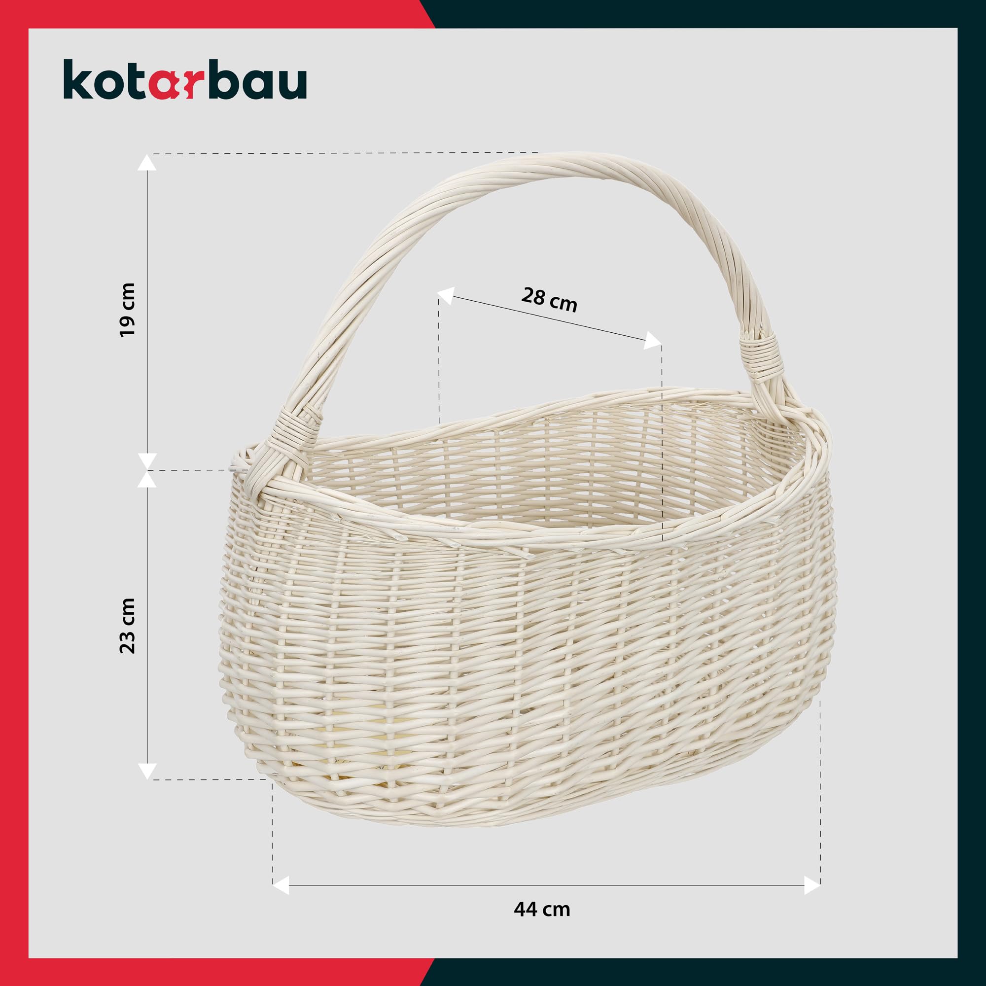 KOTARBAU® Panier de Courses en Osier Blanc 440 x 280 mm avec Anse tressé en Osier pour Les achats et pour Pique-Nique