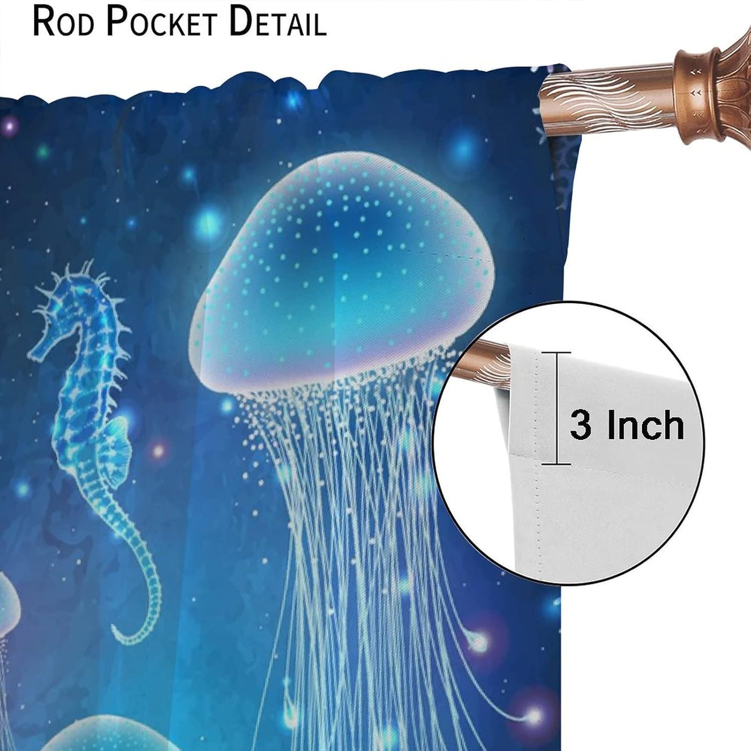 Ocean Jellyfish Window Curtains, Seahorse Fairy Tale Underwater World Sea Life Animals Room Darkening Windows Treatments for Boys Girls Toddler Bedroom Living Room 84x84in