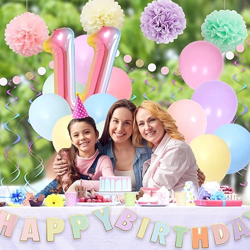 Miniatura 5 de BRT Bearingshui Decoraciones de cumpleaños número 11, globo arcoíris de 40 pulgadas, globo de cumpleaños número 11, pancarta de feliz cumpleaños,