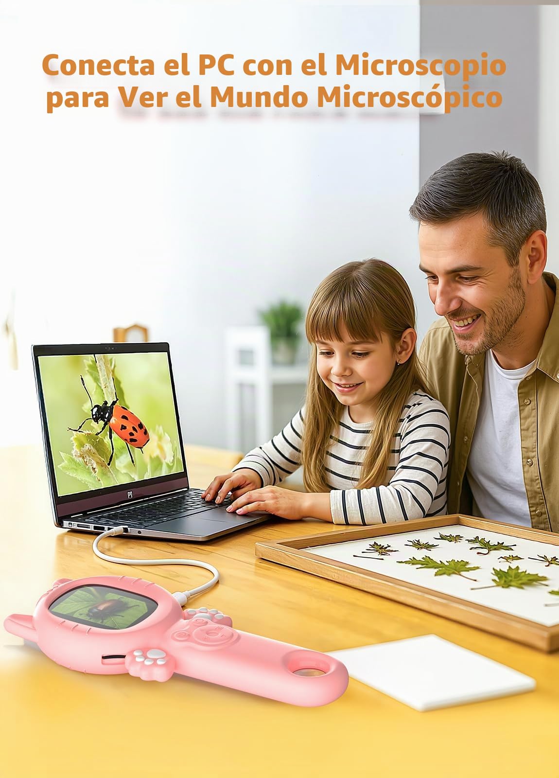 PHNIXGAM Microscopio para niños, Mini Bolsa de Mano para niños pequeños, Kit de Ciencia educativa, Juguete Digital, Regalos de cumpleaños de Navidad, Juguetes para niñas de 3 años (Gatto Rosa)