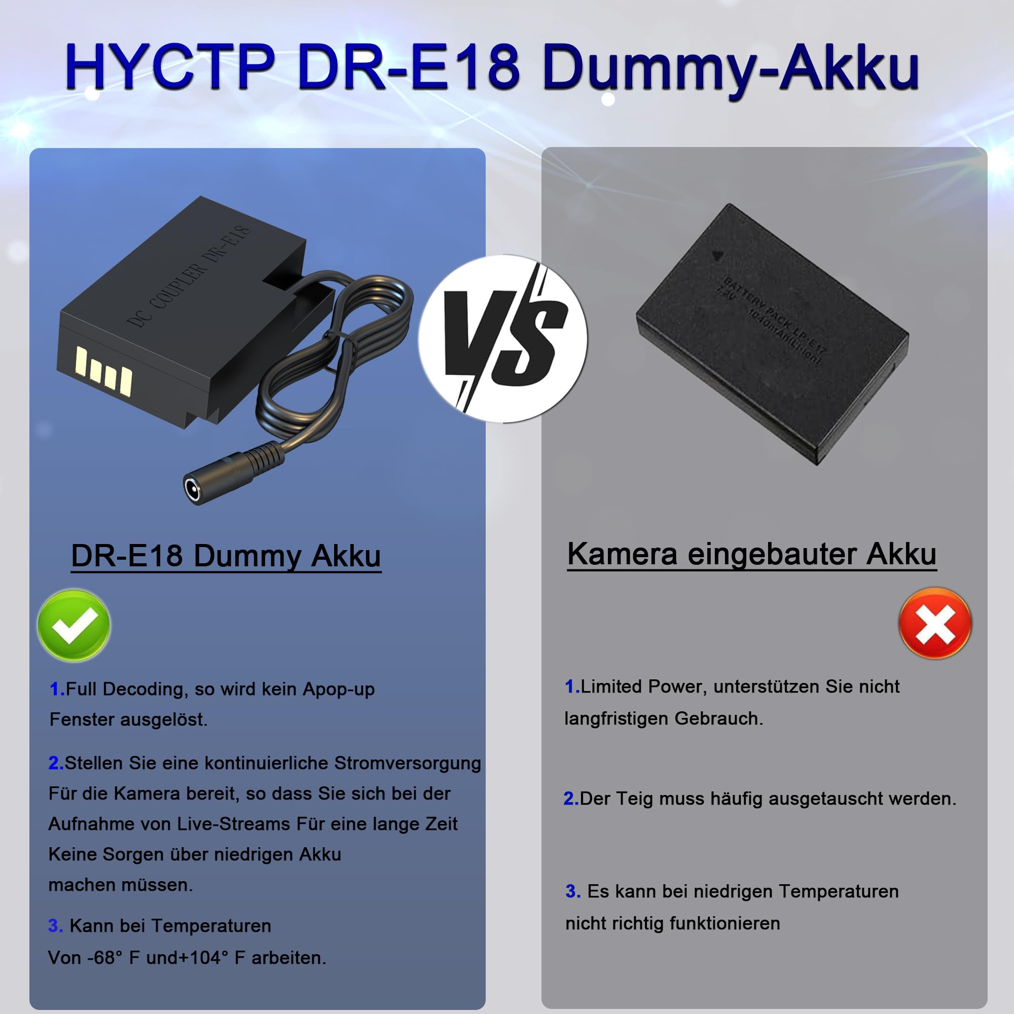 ACK-E18 Netzadapter DR-E18 DC Koppler Dummy Batterie Kit LP-E17 Batterie für Canon EOS Rebel T6i T7i T8i SL2 SL3 T6s X8i X9i X9 X10 EOS RP R8 R10 R50 R100 77D 200D 250D 750D 800D 850D 9000D Kamera