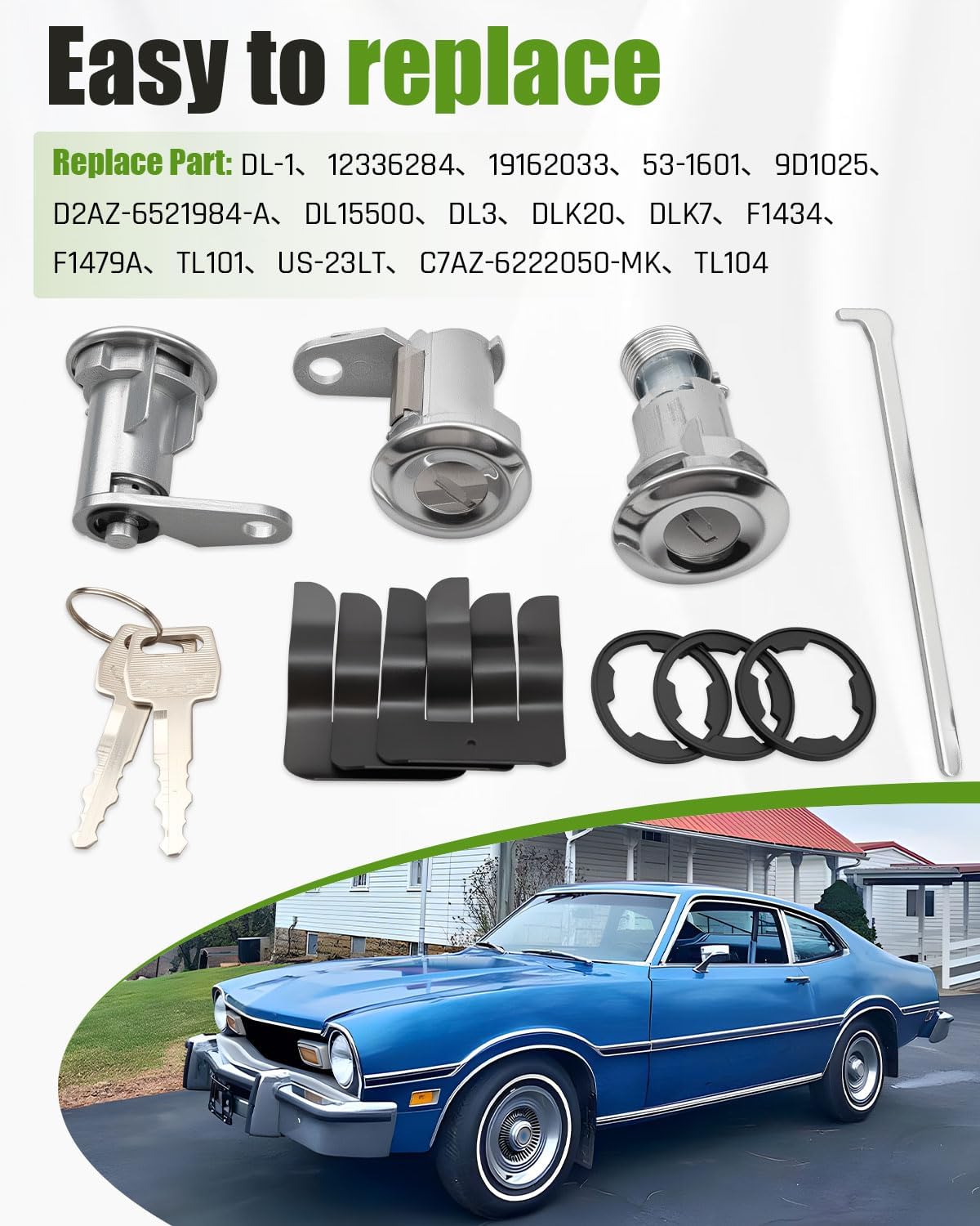 Door Trunk Lock Cylinders Kit Fit for Ford Mustang Country Squire Custom Galaxie Torino Thunderbird Ranchero Maverick Fit for Lincoln Continental Mark Fit for Mercury Replace D2AZ-6521984-A