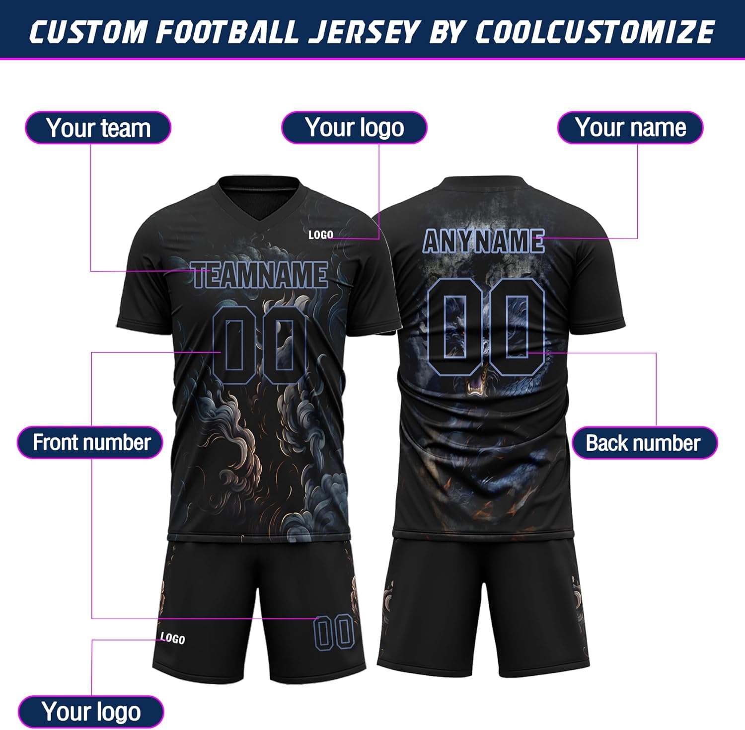 Custom Men's Soccer Uniform Personalized Football Jersey for Youth Team Name Number Logo Athletic Gothic Style Sport Shirt