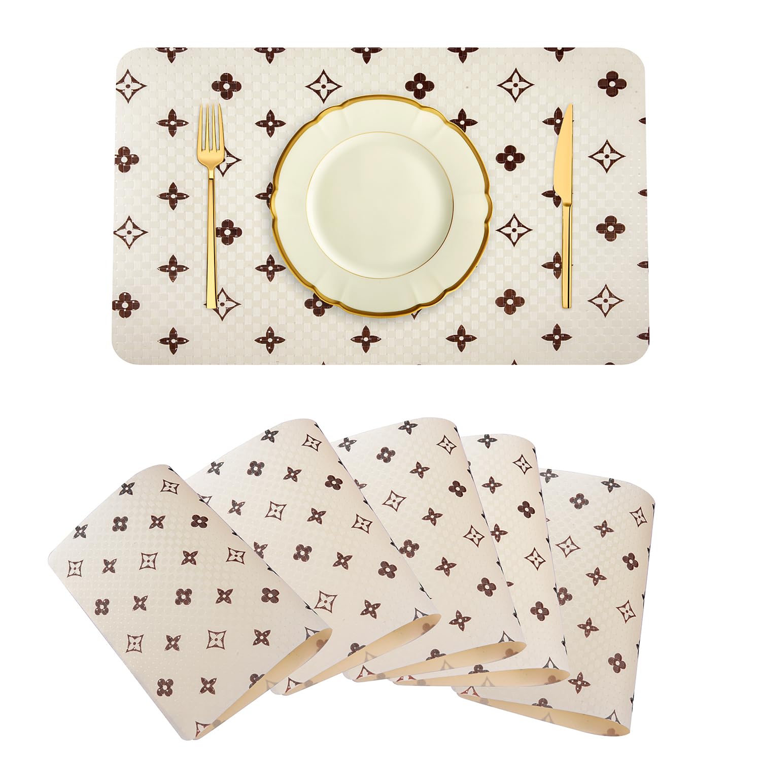Kuber Industries Placemat | Placemats for Dining Room | Anti-Slip Table Mat Set | Placemats for Kitchen Table | Dining Table Placemats | Brown Star-Design Placemat | 6 Piece Set | Cream (B0CKF34C85) Amazon Price History, Amazon Price Tracker