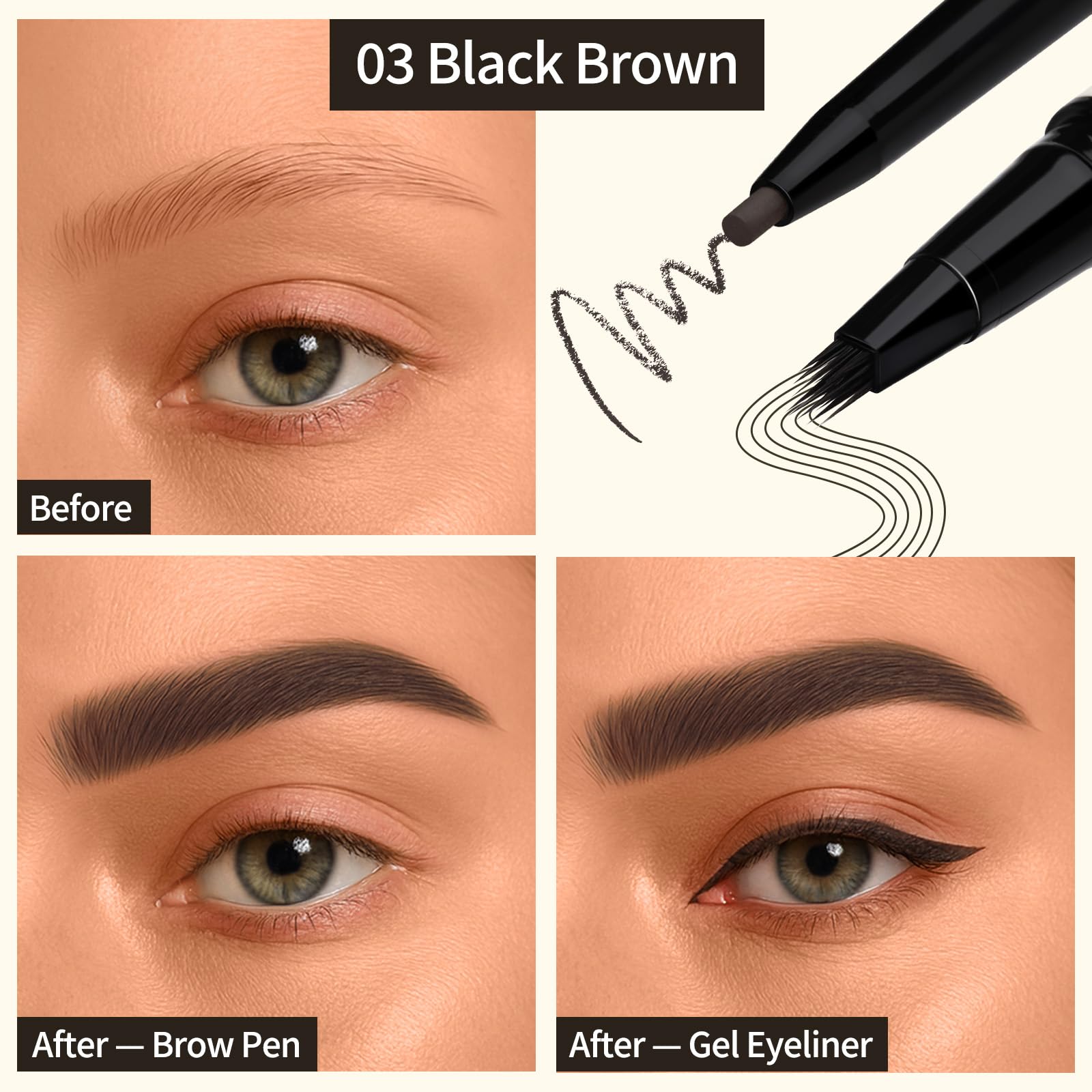 UCANBE 2-in-1 Eyebrow Pen & Gel Eyeliner Pencil - Image 2