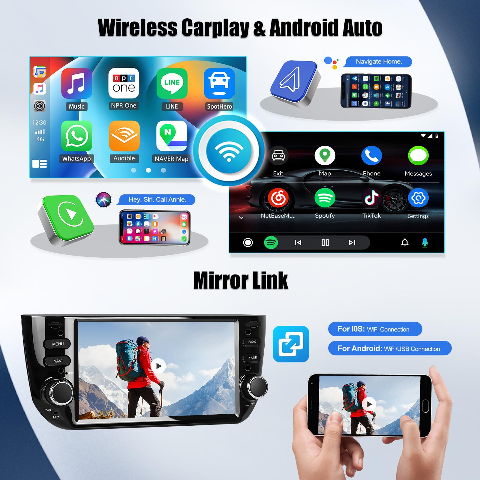 SIXWIN 2+64G Android 13 per Fiat Punto Evo 2012-2016 e Linea 2012-2015 con CarPlay/Android Auto/Mirror Link,6.2 Pollici TouchScreen Schermo Navigatore WiFi RDS FM Bluetooth