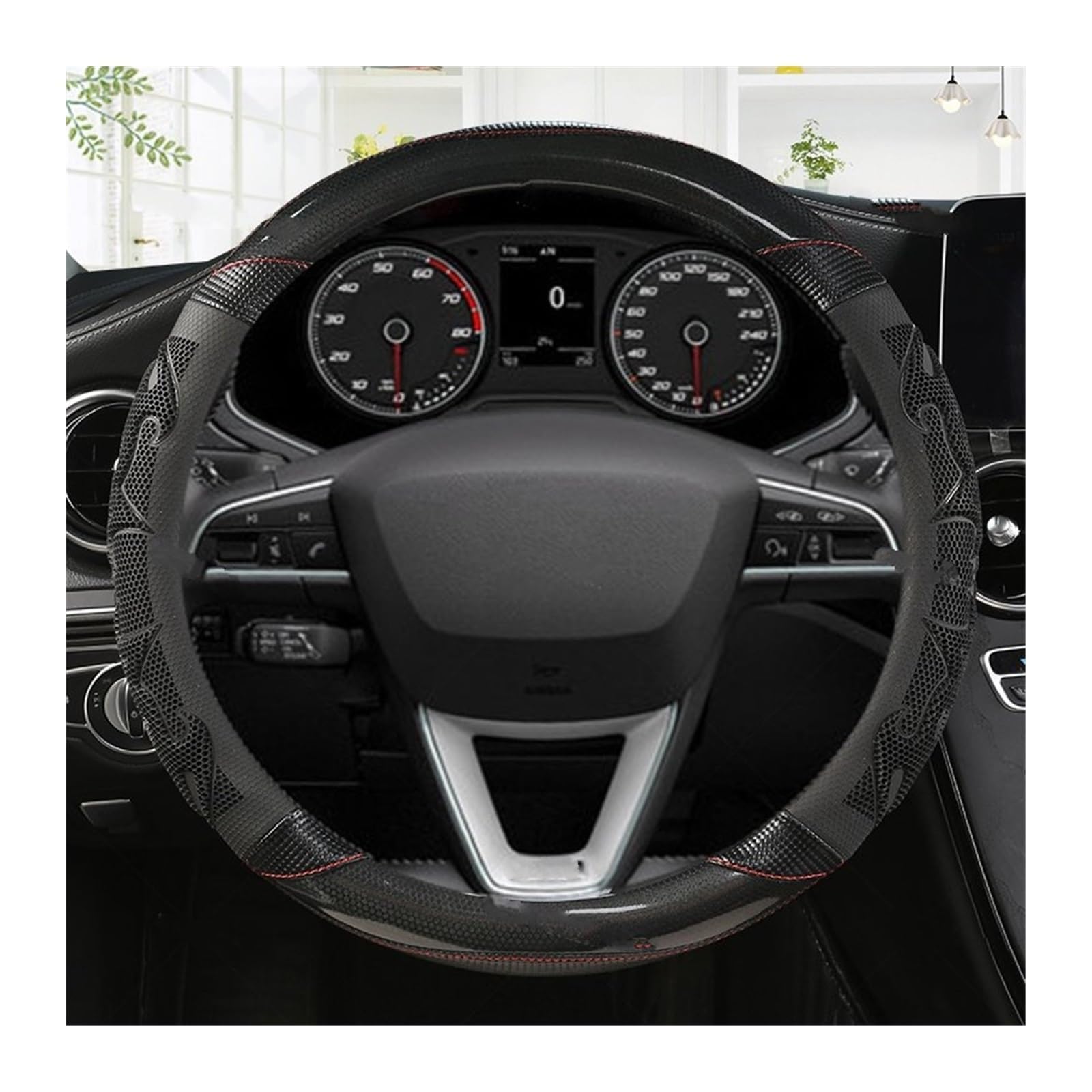 Coprivolante Protezione 38 Cm Copertura Volante Dell'automobile Microfibra Antiscivolo Per Sedile Per Tarraco Per Toledo Per Mii Per Leon Per Arosa Per Exeo ST FR Coprivolante (Colore : RED D SHAPE