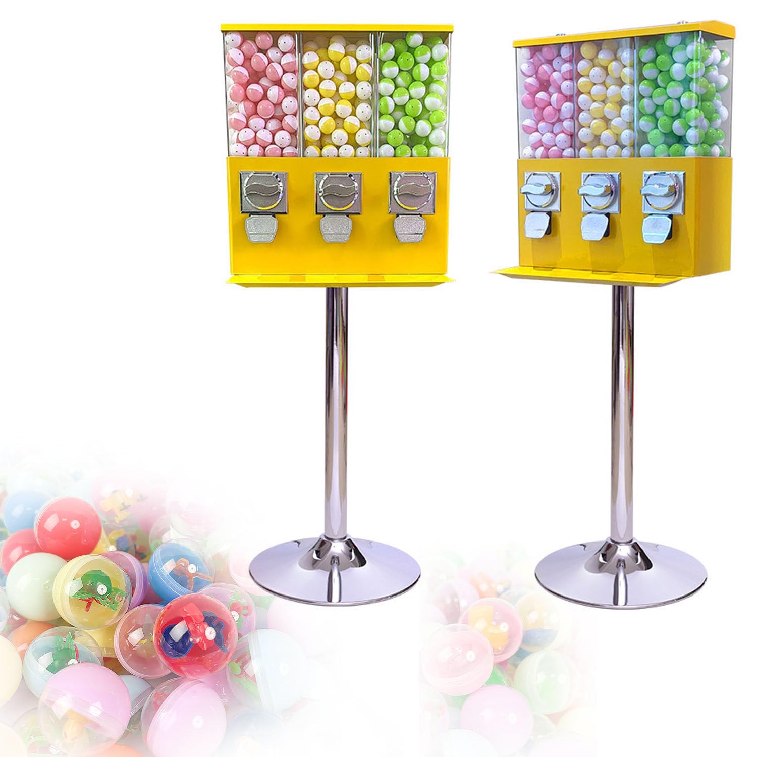 Münzbetriebener Spender für Bonbons und Kapseln Spielhallen & Läden Yellow | Robuste Metall-Automat Mit 3 Fächern,Diebstahlschutz, Münzen Bis 30 Mm,Kaugummi, Bonbons,Kapselspielzeug,Läden & Spielhallen