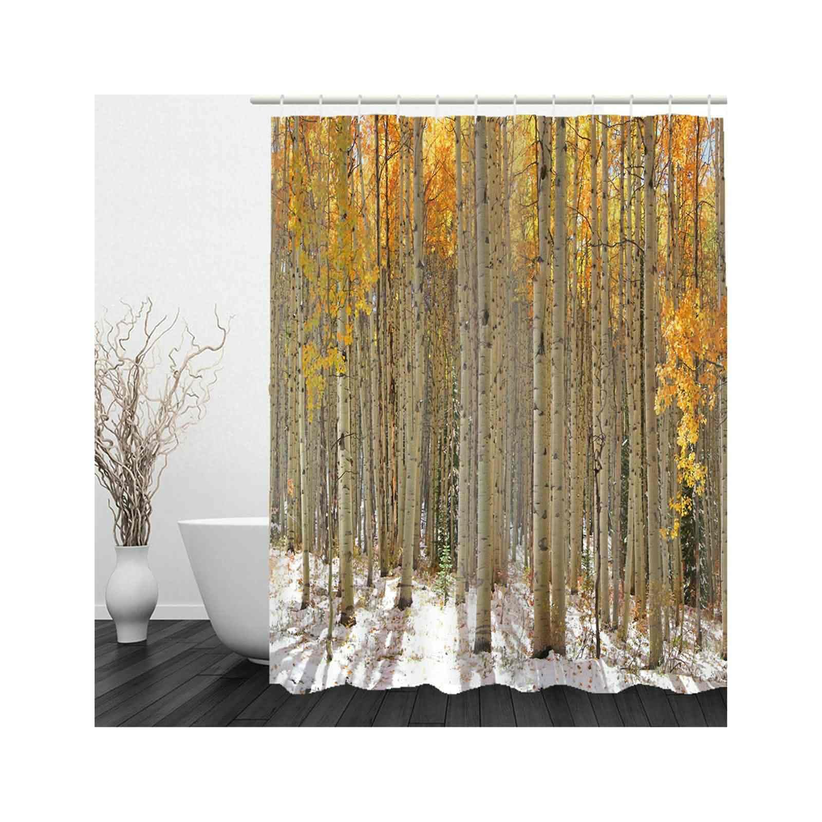 Ganci Tende Doccia Tenda Vasca Cotone Foresta D'Autunno Stoffa Impermeabile Bagno Porta Finestra Giallo Bagno, Extra Largo, Lunghezza Fino Pavimento 220x180cm