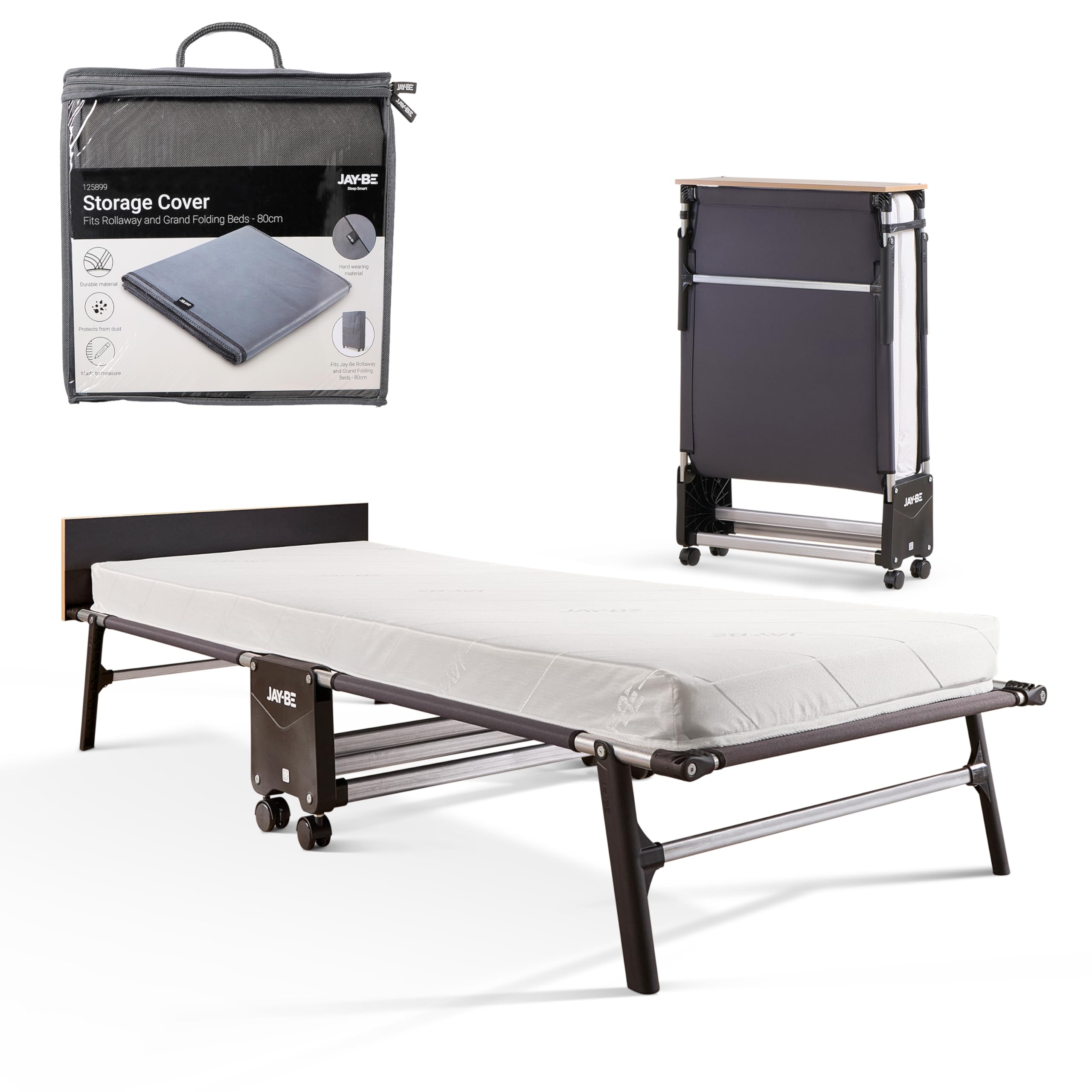 JAY-BE Rollaway Folding Bed, Comfort Mattress & Storage Cover, Single