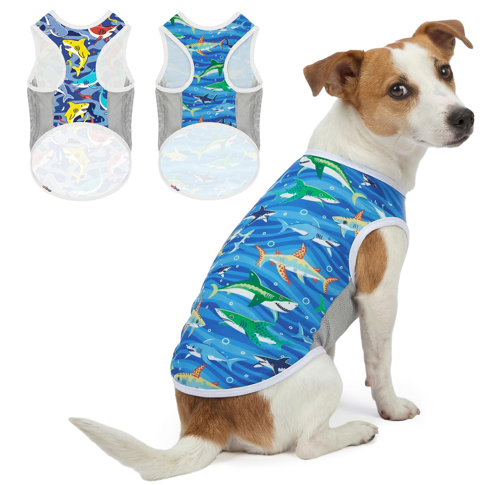 UNIPUP UPF 50+ Sun Protection Dog T-Shirt, 2 Pack Lightweight Sleeveless Dog Vest for Small Medium Dogs Boy – Reflective Strips, Quick-Dry Pet Apparel, Sports Fan Shirt P23ST00506L