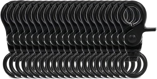 BIKICOCO Gancho giratorio de 38 pulgadas, cierre de pinza de langosta, clip con resorte, extremo de anillo tórico, negro, paquete de 20