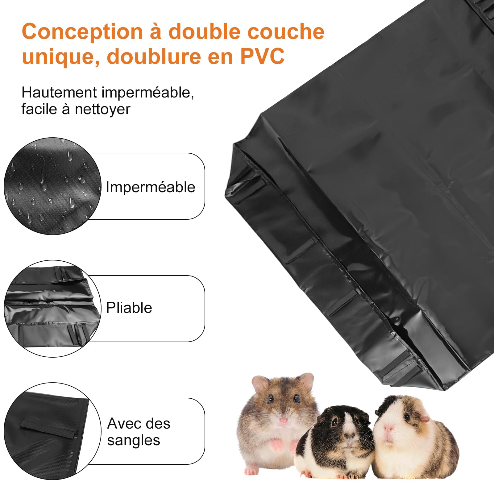 Housse de cage de cochons d'Inde imperméable fond pour habitat de petits animaux en toile pour lit de chinchilla (105 x 69 x 11 cm)