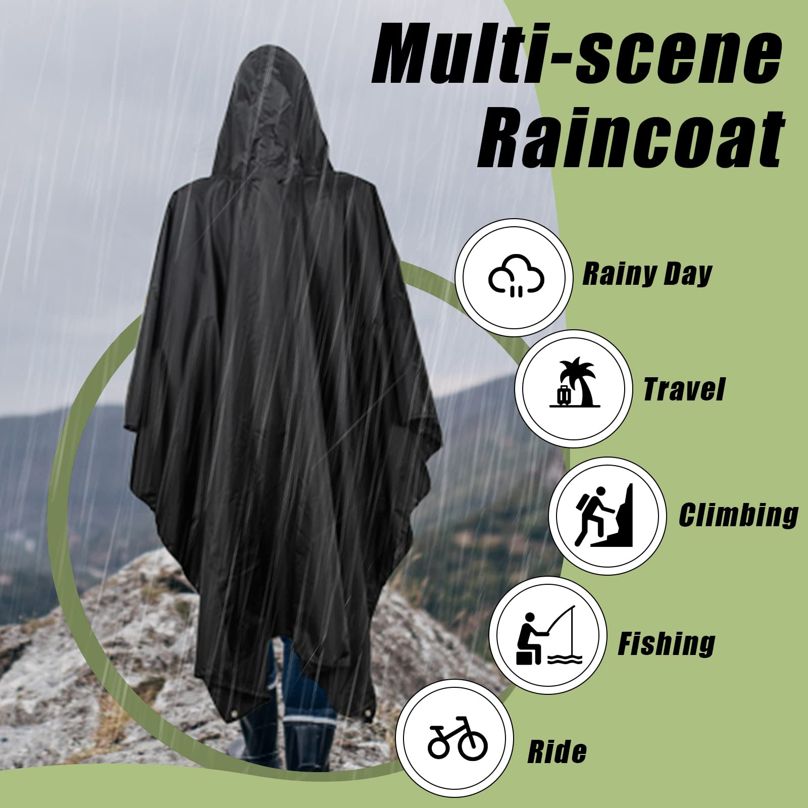 Ynport Crefreak Outdoor Trekking Poncho Antipioggia con Cappuccio Impermeabile Multifunzionale Mantella Antipioggia per Campeggio Escursionismo Trekking