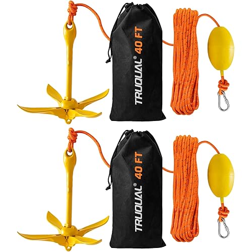 2PCSKayak Anchor,Jet Ski Anchor, Paddle Board Anchor, Small Boat Accessories, PWC Anchor, 3.5 LBS Jetski and Canoe Anchors Kit with 40ft/50ft/60ft Reflective Rope