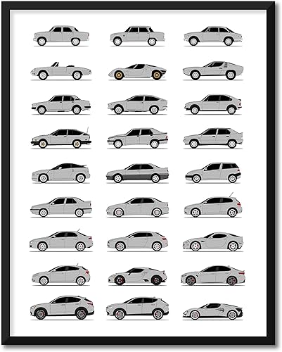 Vista 19 de Custom Car Posters Handmade Poster compatible with Alfa Romeo Generations and Print of Alfa Romeo - Green/White/Red, 24x36 Metallic Print (Unframed)
