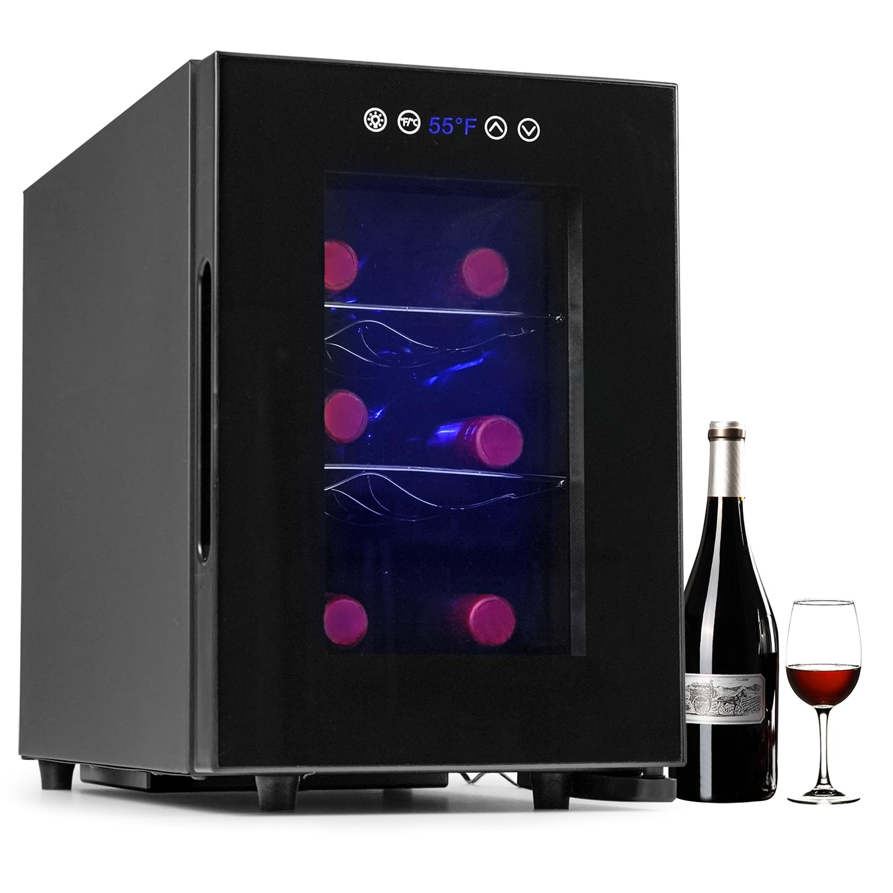 Iceblue Eisblaue Weinkühlschrank 6-Flaschen Digitale Temperatursteuerung Weiß- und Rotwein Kühler Schwarz