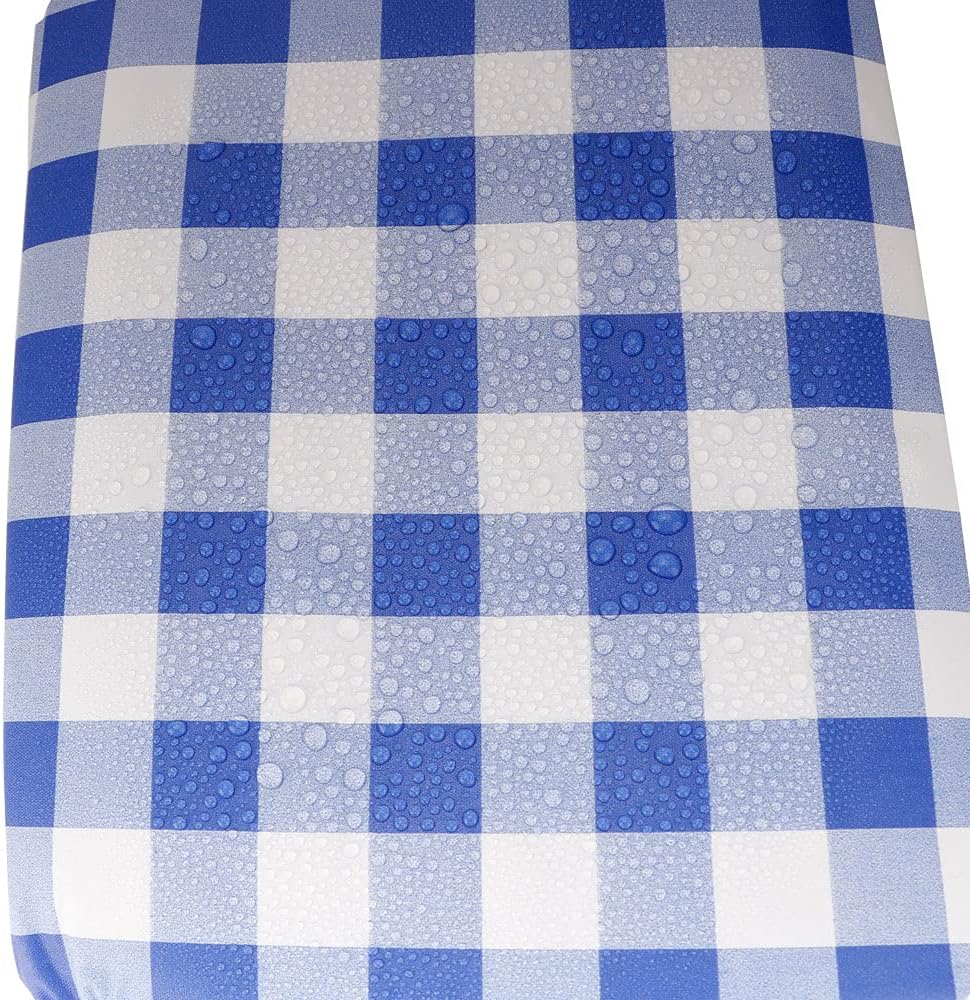 Aksipo Vinyl Picnic Tablecloths and Bench Covers, Waterproof Picnic Table and Bench Seat Covers with Elastic Edges for Outdoor Patio Park, Blue Checkered Flannel Backed Lining, 72 Inch 3 Piece Set