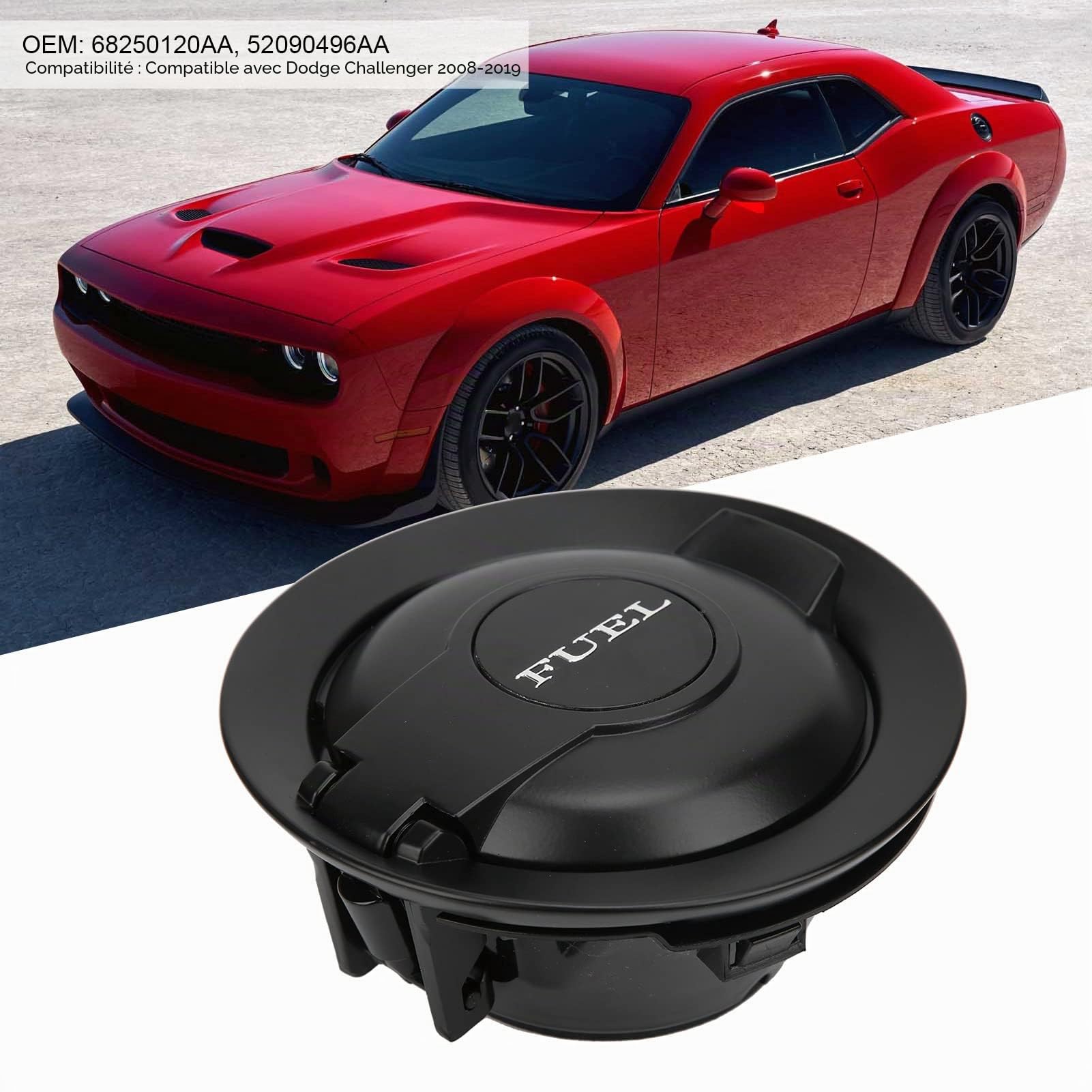 Bouchon de Remplissage de Carburant Challenger 68250120AA ABS Noir Mat + Métal de Remplacement pour 2008-2019