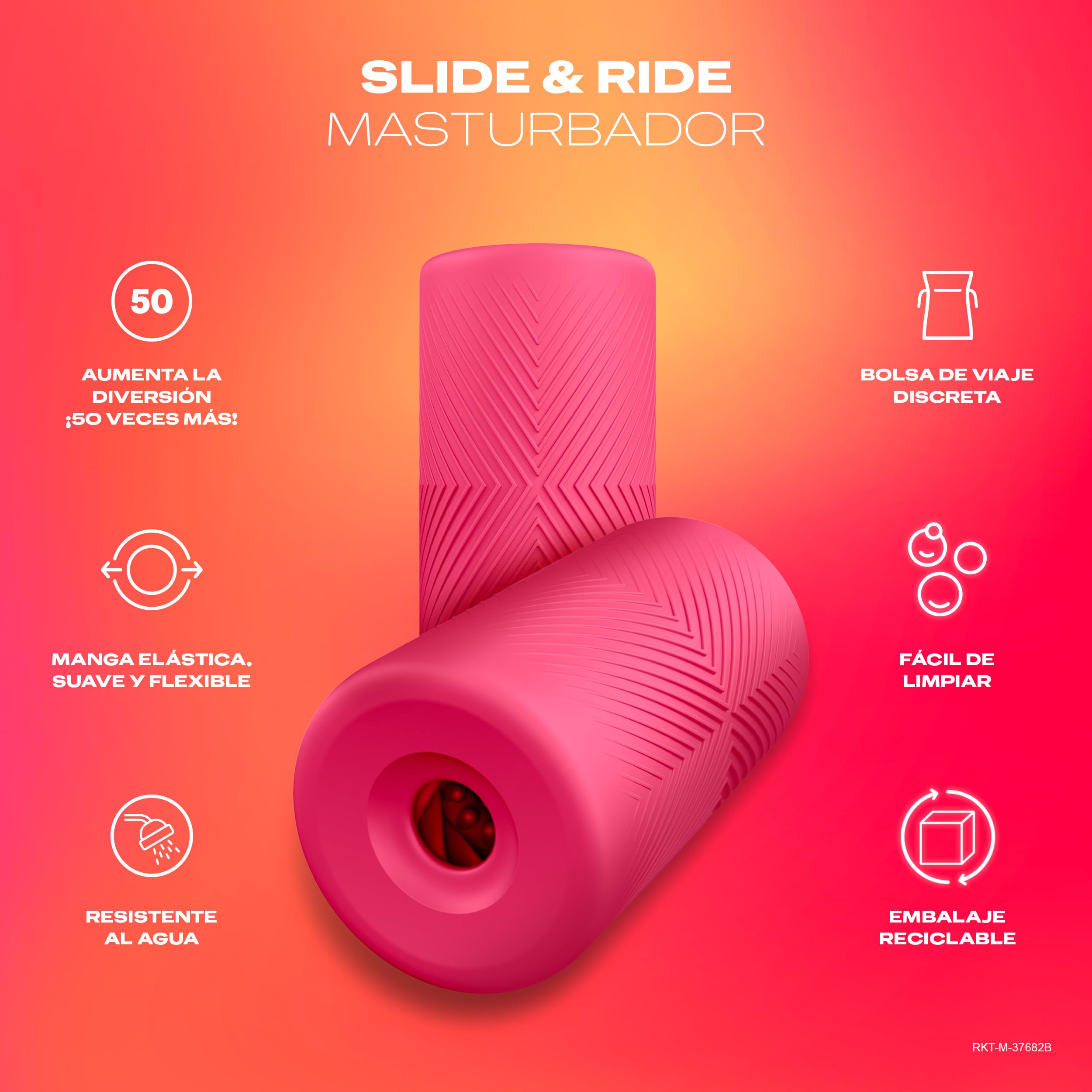 Durex Masturbador SLIDE & RIDE, elástico, suave flexible y texturizado con estrías, fácil de limpiar y reutilizable