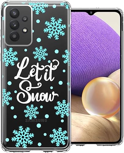 Mundaze - Para Samsung Galaxy A32 Christmas Holiday Let It Snow Winter Blue Snowflakes Design Case Slim Hybrid a prueba de golpes Hard Shell Soft