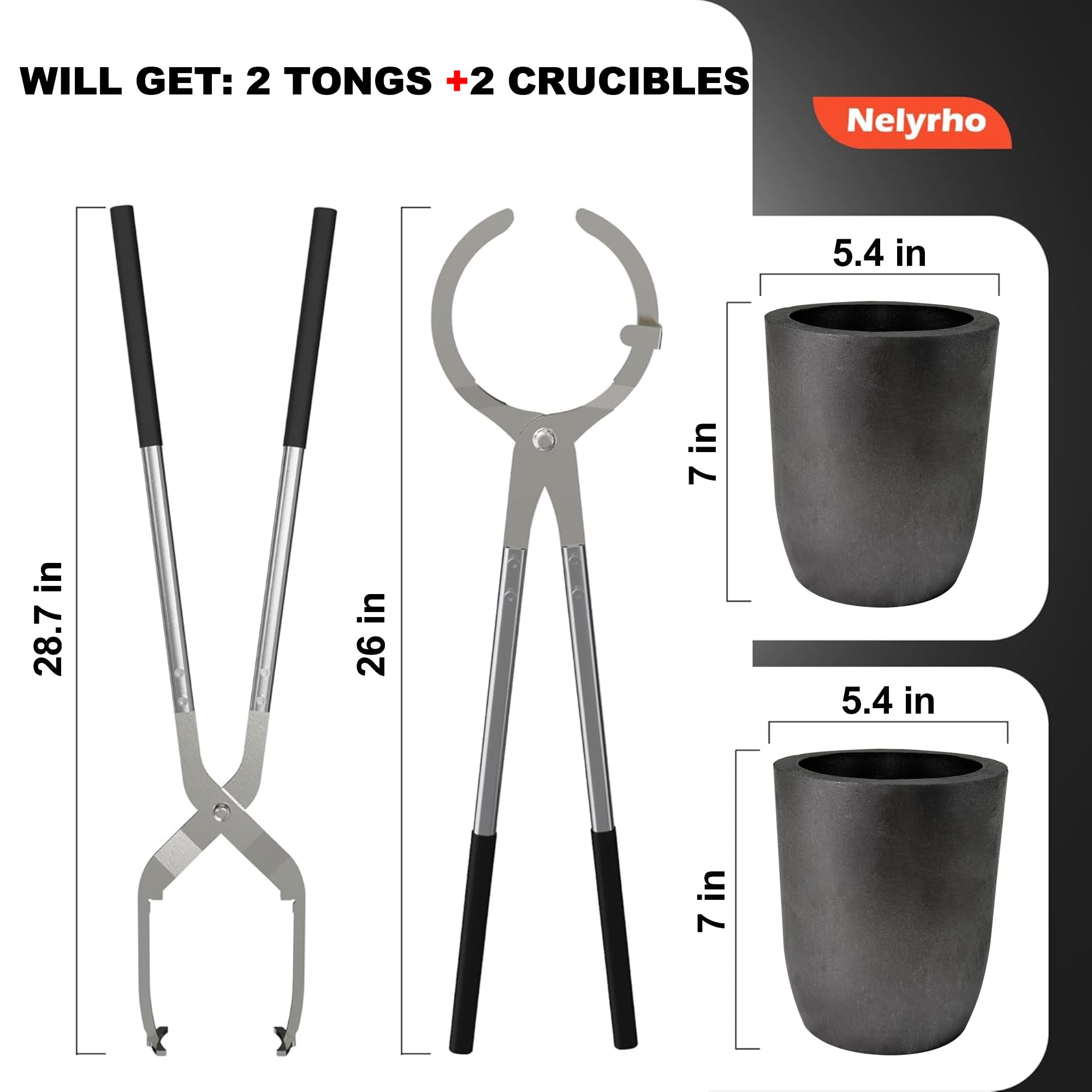 Nelyrho Juego de pinzas para crisol de 9 kg para fundición y fundición de metales | Kit de pinzas con pinzas de elevación y vertido y 2 crisoles de grafito para horno de fusión, fundición de metal