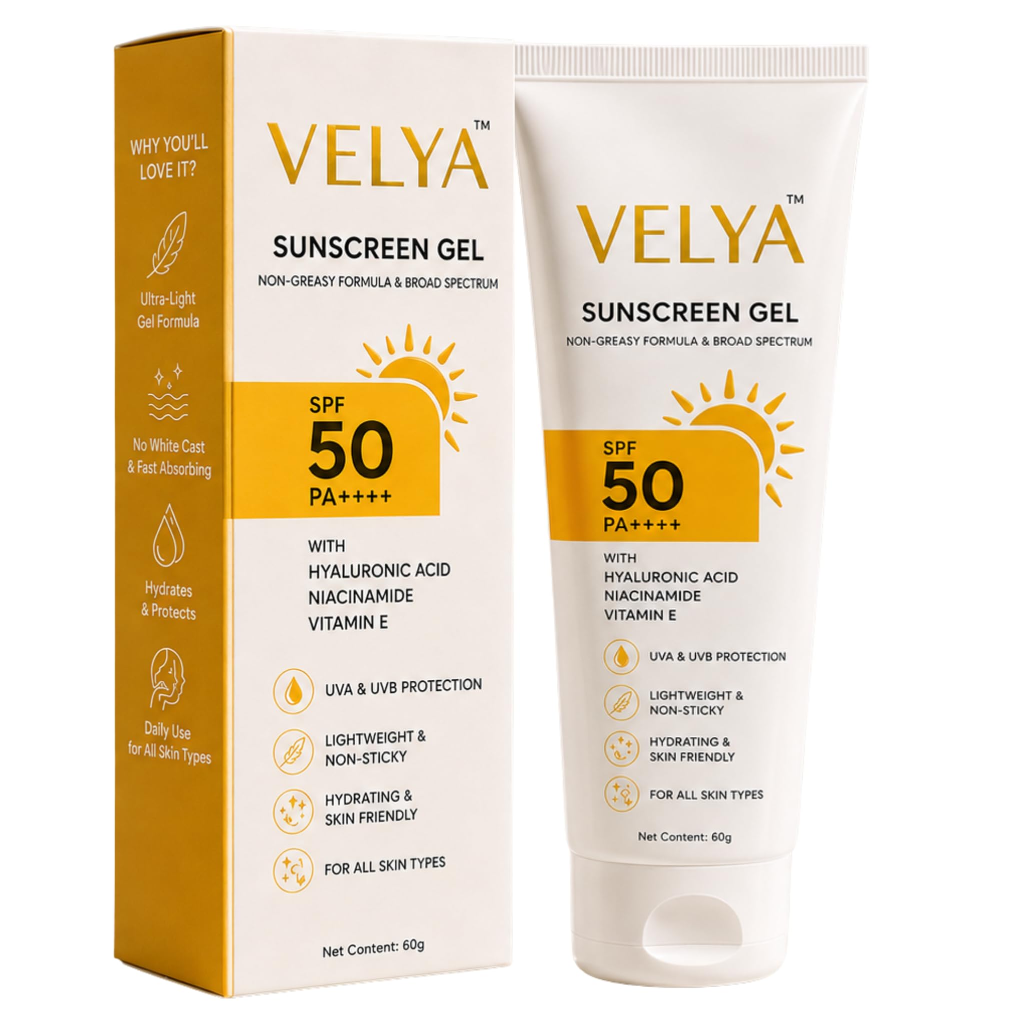 Sunscreen Gel SPF 50 PA++++ | Lab tested | Lightweight Korean Sunscreen | Broad Spectrum UVA & UVB Protection | Non-Greasy, No White Cast | Niacinamide, Hyaluronic Acid & Vitamin E | For Men & Women | 60g (Pack of 1)-image-44