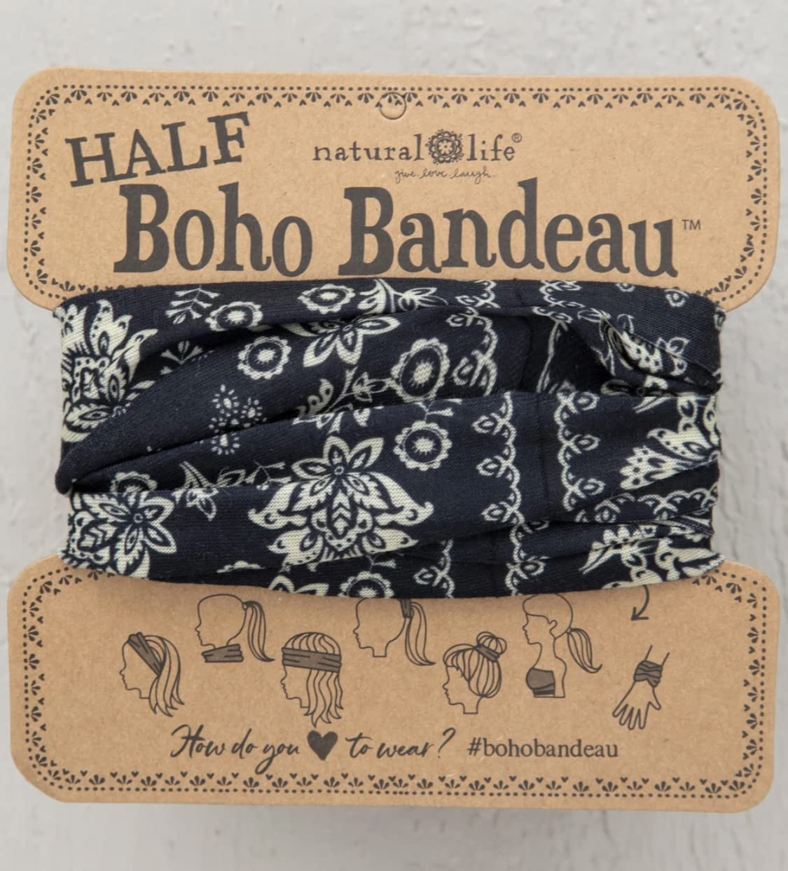 Natural Life Half Boho Bandeau Black and Cream Mandala