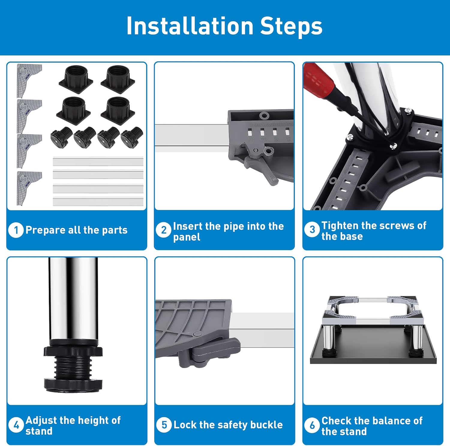 Mini Fridge Stand with Silicone Drip Tray, Adjustable 24''x24'' Refrigerator Stand with 4 Stainless Steel Feet, Dorm Fridge Stand Protects Floors from Leaks for Small Fridge, Portable Compact Washer or Dryer