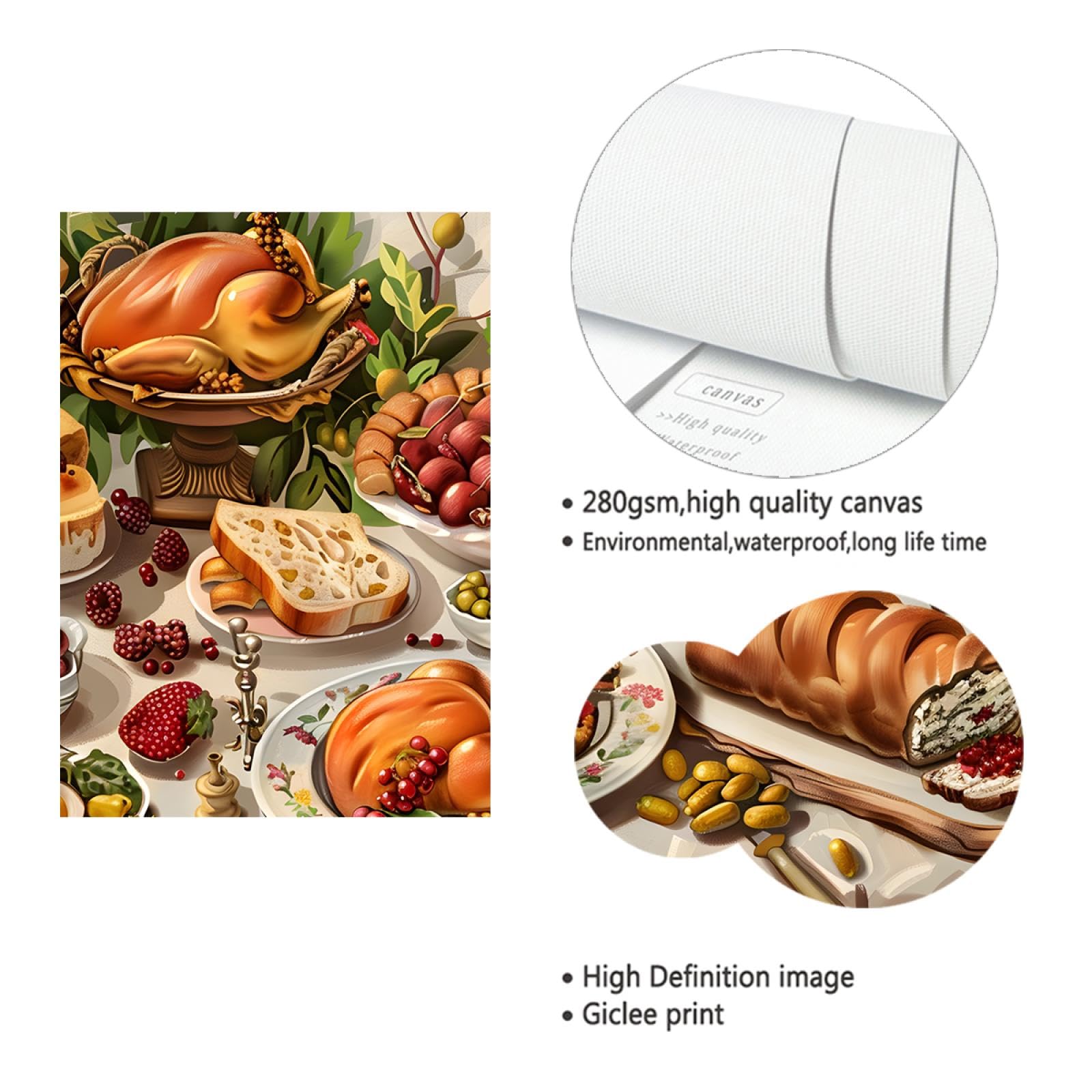 UIRINGART Art mural sur toile de style anime pour la décor murale de la cuisine Fête de vacances Affiche de repas Impression de peinture pour salle à manger Restaurant 70x90cm Cadre intérieur
