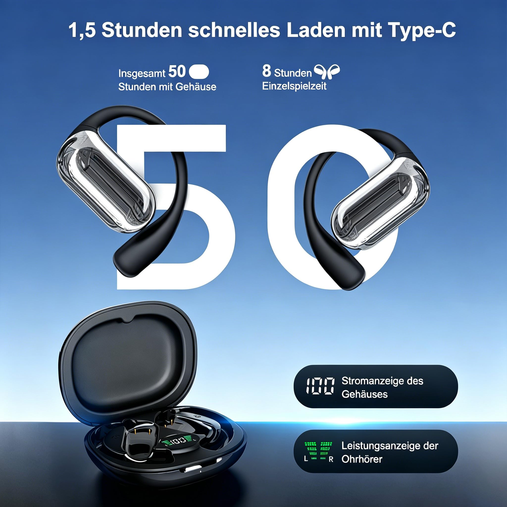 KI Übersetzer Kopfhörer Bluetooth 6.1 4-in-1 Echtzeit 198 Sprachen Übersetzungskopfhörer 50 Std Übersetzung Kopfhörer Live Sprachübersetzer Ohrhörer Open Ear Translator für Business,Reisen,Studie