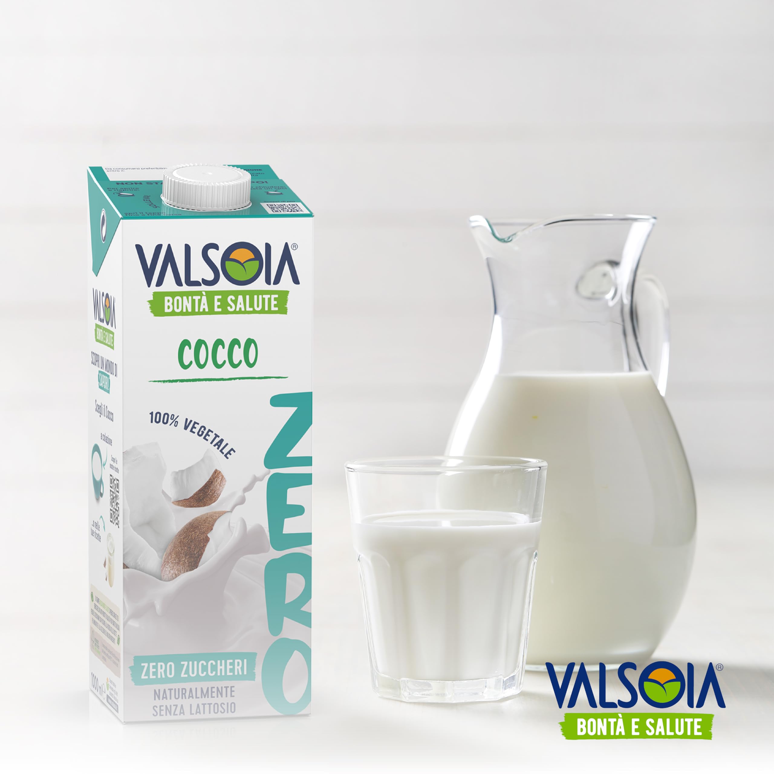 Valsoia - Bevanda Cocco Zero Zuccheri, Box da 10 Tetra Brik da 1000 ml, 100% Vegetale, Senza Lattosio, con Calcio e Vitamine, Ideale anche per Vegani, Vegetariani e Celiaci