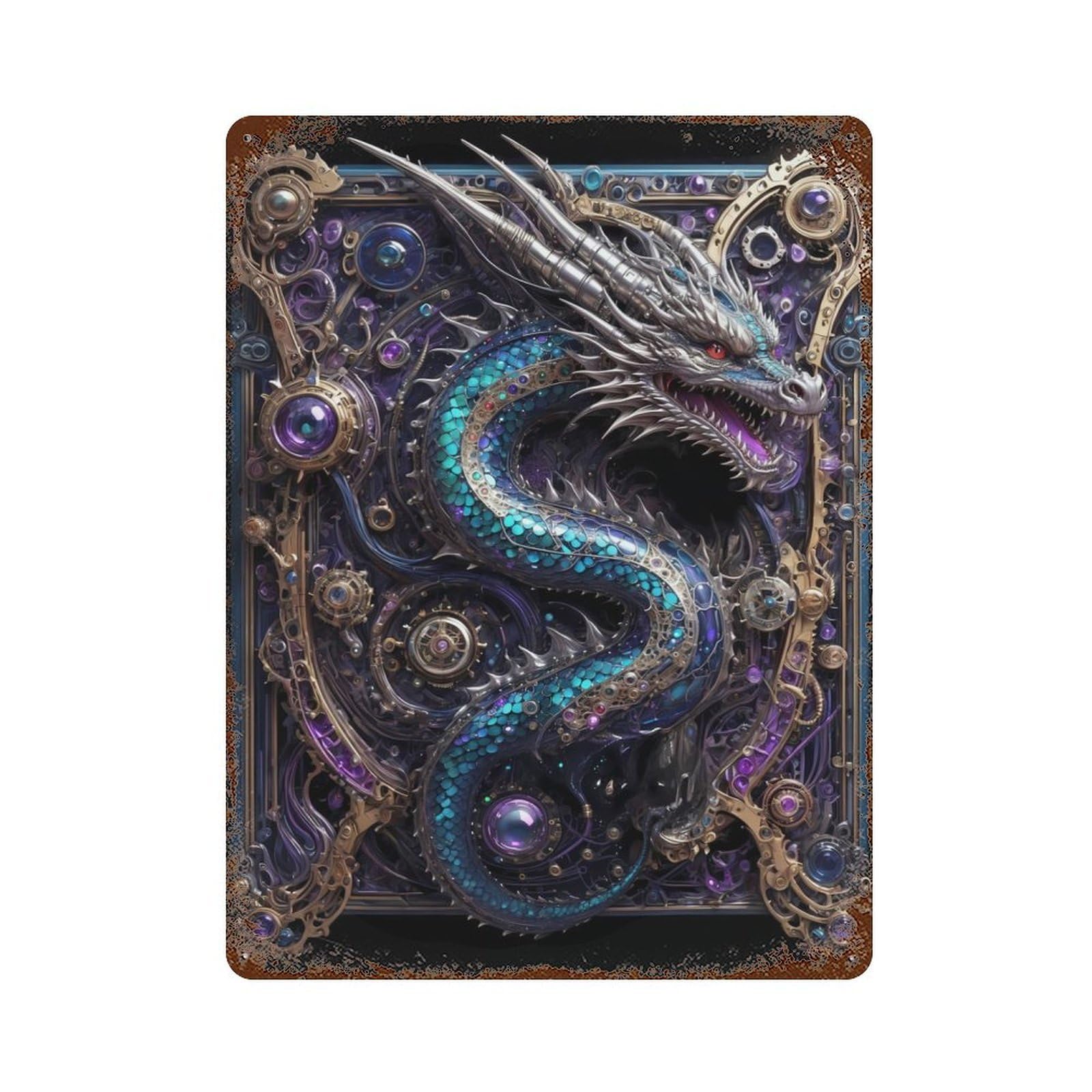 Vintage Rust Metal Sign Legendary Steampunk Dragon 15.7"x11.8", Shabby Chic Decor for Cafe, Home Bar And Lounge Decor