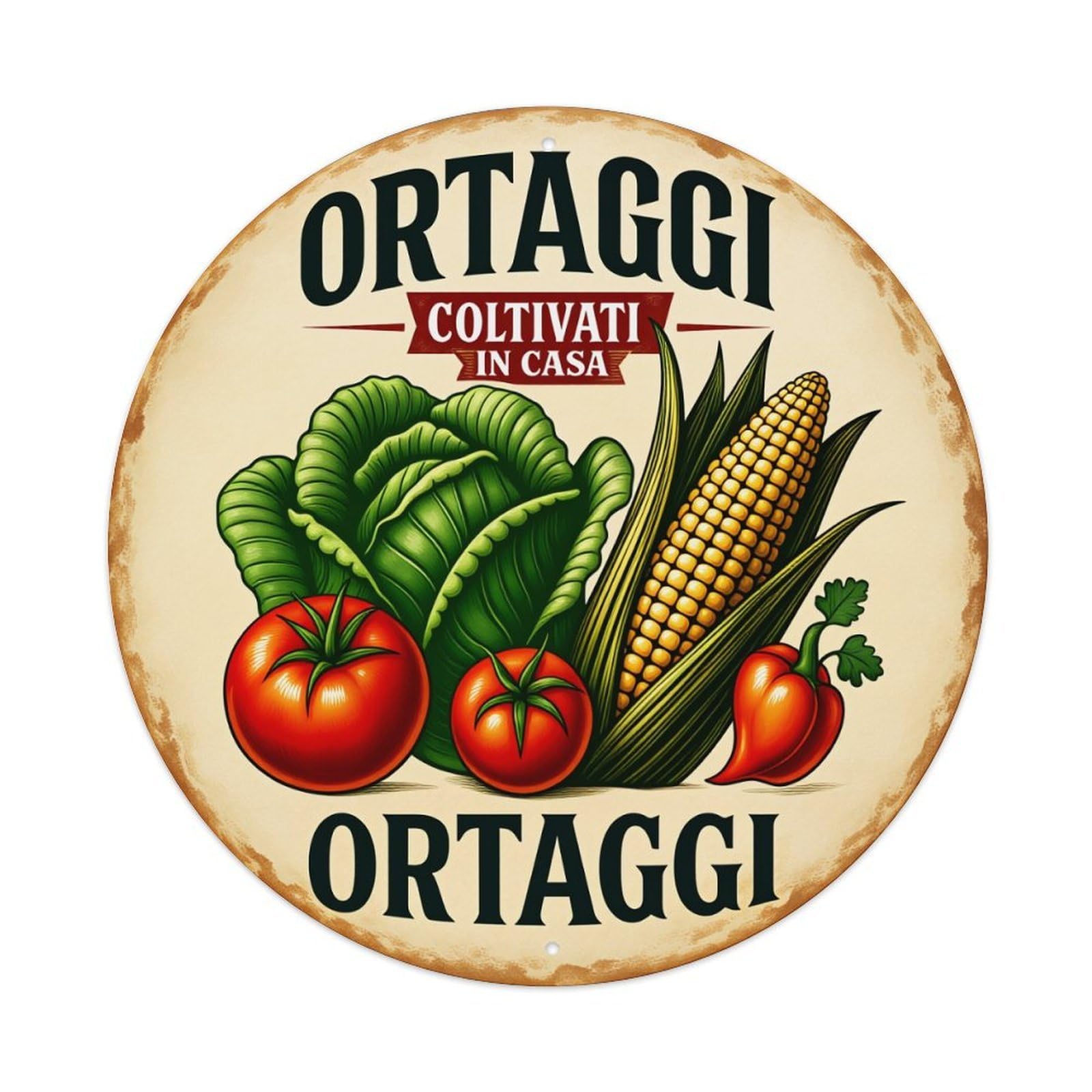 Vegetables Home Grown Fresh Organic Vintage Metal Tin Sign Retro Wall Decor for Home Bar Garage Cafe, Indoor & Outdoor Decorative，circle Metal Poster, 8x8 Inch