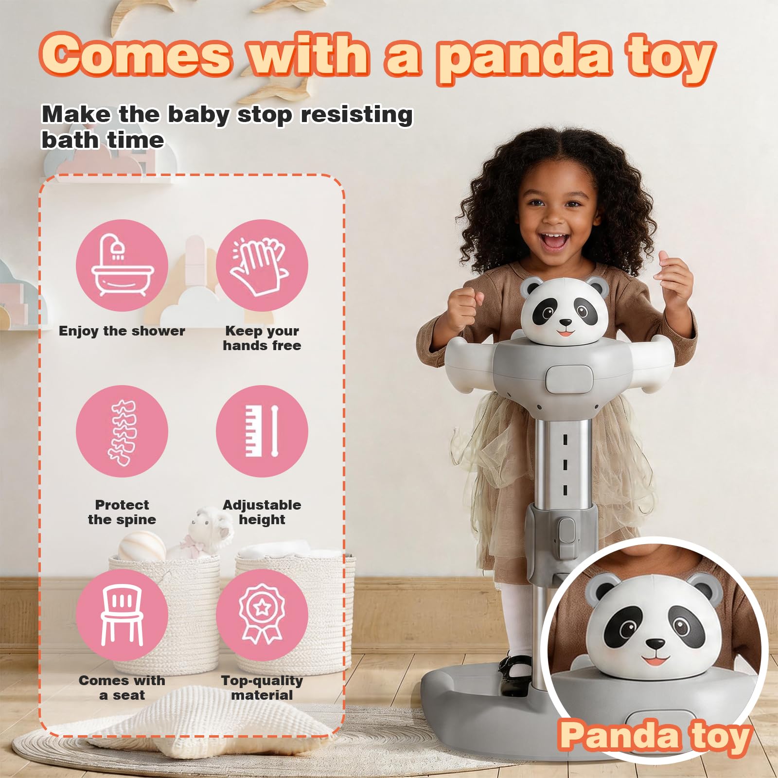 Soporte de baño para bebé con base antideslizante, soporte de ducha ajustable en altura para niños de 12 a 36 meses, soporte de pie estable para correr y bañarse de forma segura