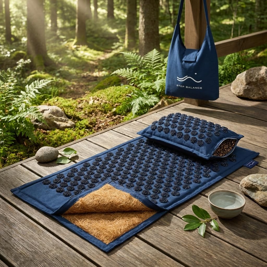 AcuEarth Akupressur-Set, Matte und Kissen, Leinen, mit Tasche