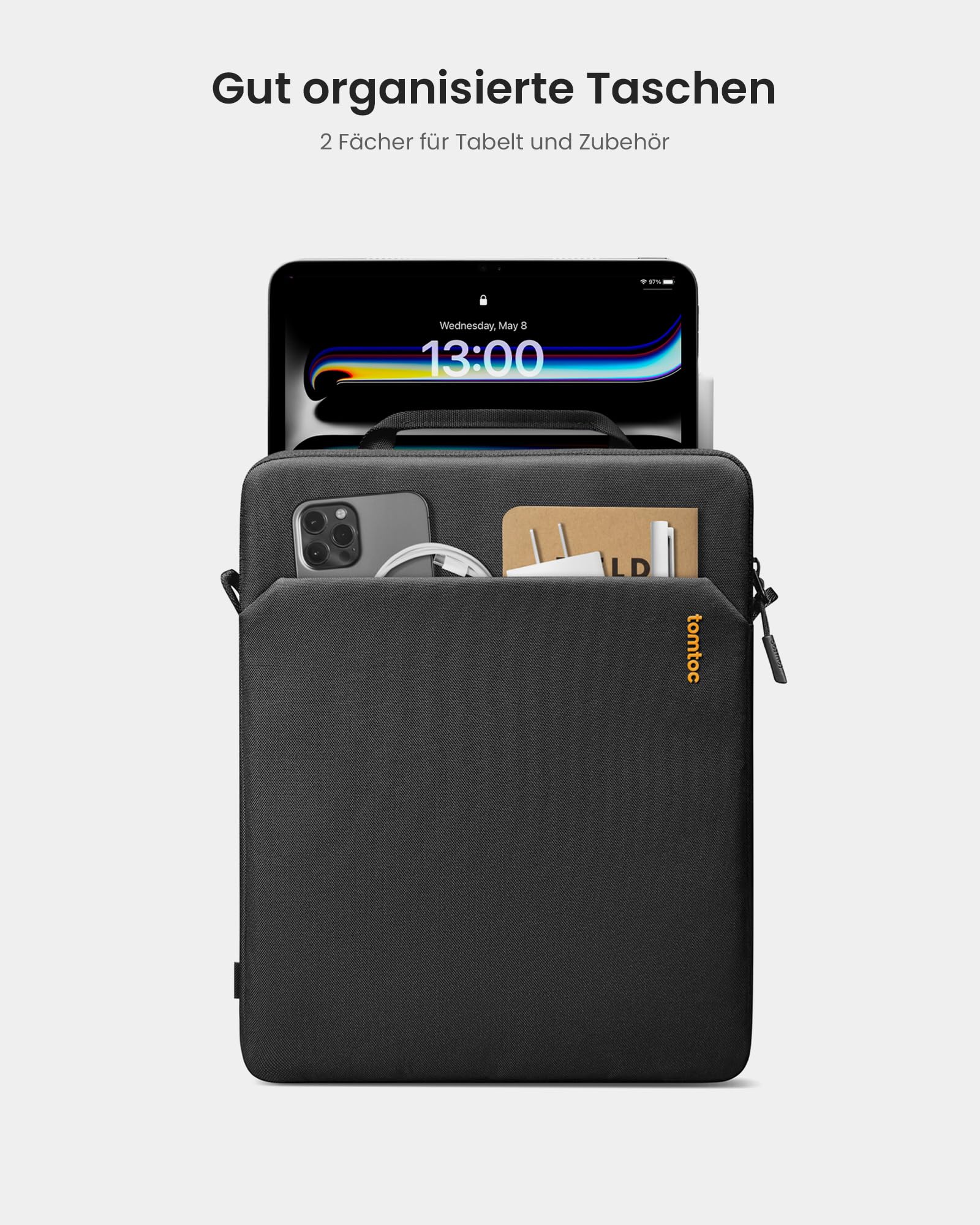 tomtoc Slim Tablet Tasche für 13 Zoll iPad Pro M4 2024, 13 Zoll iPad Air M3/M2 2025-2024, 12,9" iPad Pro mit Magic/Smart Keyboard Folio, Schultertasche mit Griff für Galaxy Tab S9+/S8+, Surface Pro 10