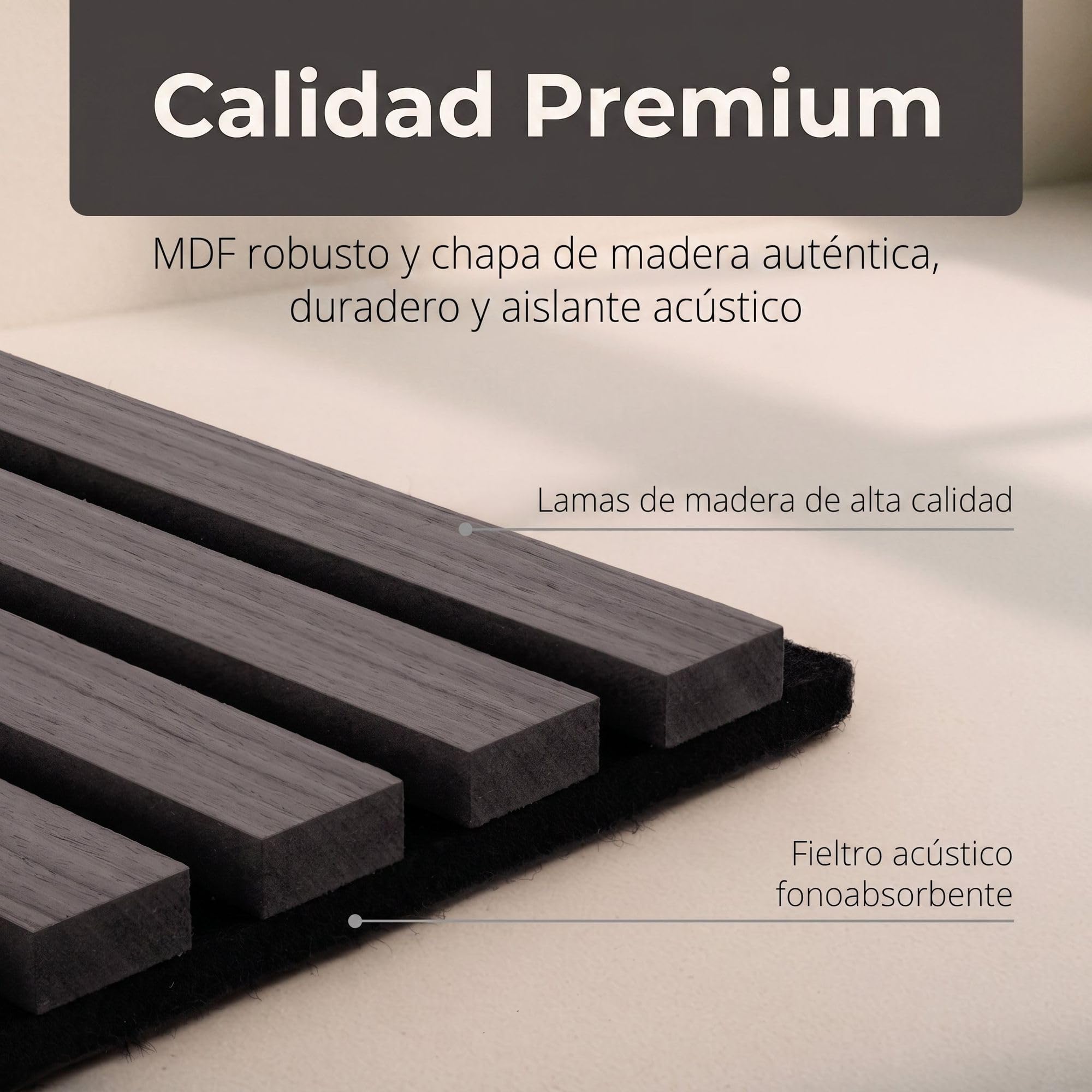 4x Paneles acústicos con lamas 60 x 60cm Gris madera