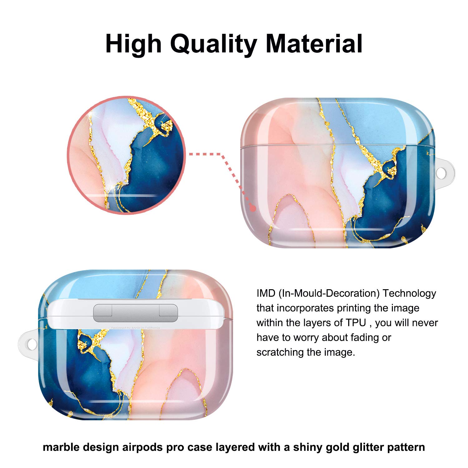 JAHOLAN Compatible with AirPods Pro 2019 / Airpods Pro 2nd Generation Glitter Marble Design Cute Protective TPU Cover Case with Keychain - Purple