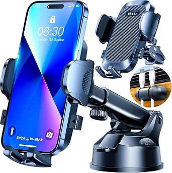 HTU Car Phone Holder2026 Upgraded 100+LBS Suction & Safety Cert Cell Phone Car Mount for Truck Heavy Duty Phone Holder for Dashboard/Windshield/Vent for iPhone 17 16 Pro Max, Dark Black