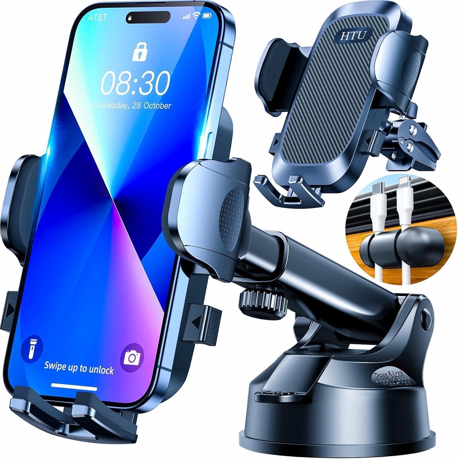 HTU 2026 Super przyssawka samochodowy uchwyt na telefon, stabilny, odporny na wstrząsy uchwyt na deskę rozdzielczą 3 w 1, do samochodów z obrotem o 360°, kompatybilny z iPhone 17 Pro Max 16 15 14 i