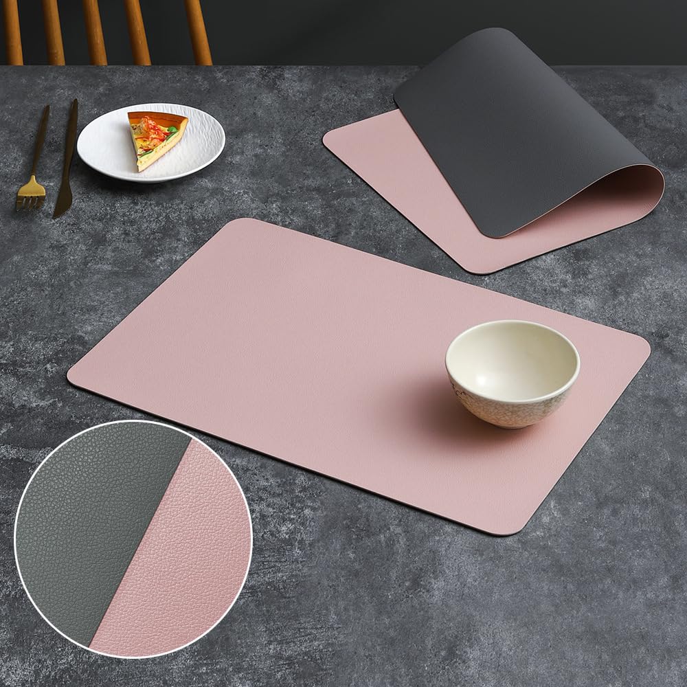 Set de table en cuir synthétique rose foncé 43x30 cm lot de 6 pièces imperméables